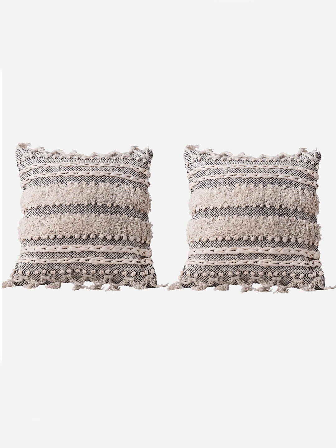 Decazone Grey Checked Polyester Silk Breathable 2 Pcs Textured Cushion Covers -16x16In