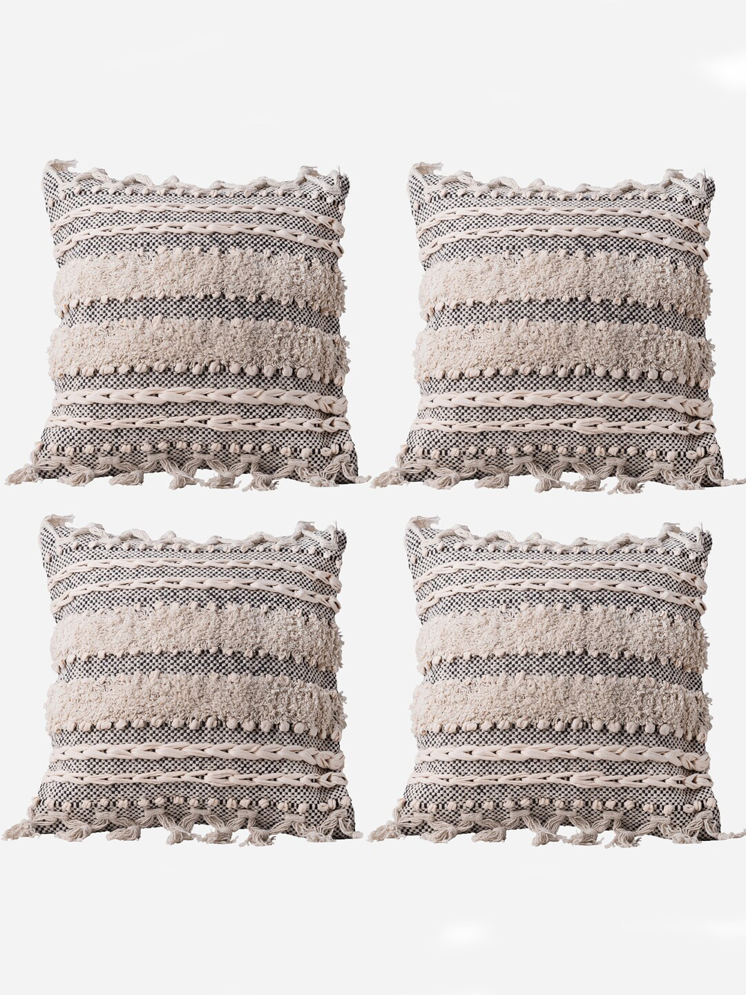 Decazone Tufted Velvet Embroidered Cotton 4 Pcs Square Cushion Covers - 16 x 16 In