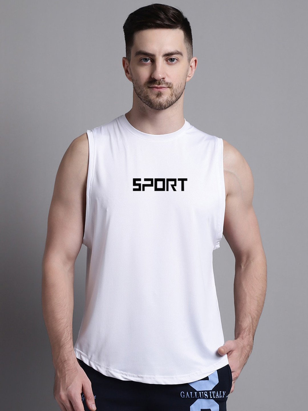 Friskers Typography Printed Sleeveless Slim Fit Gym Vests MD464-3678-02-S