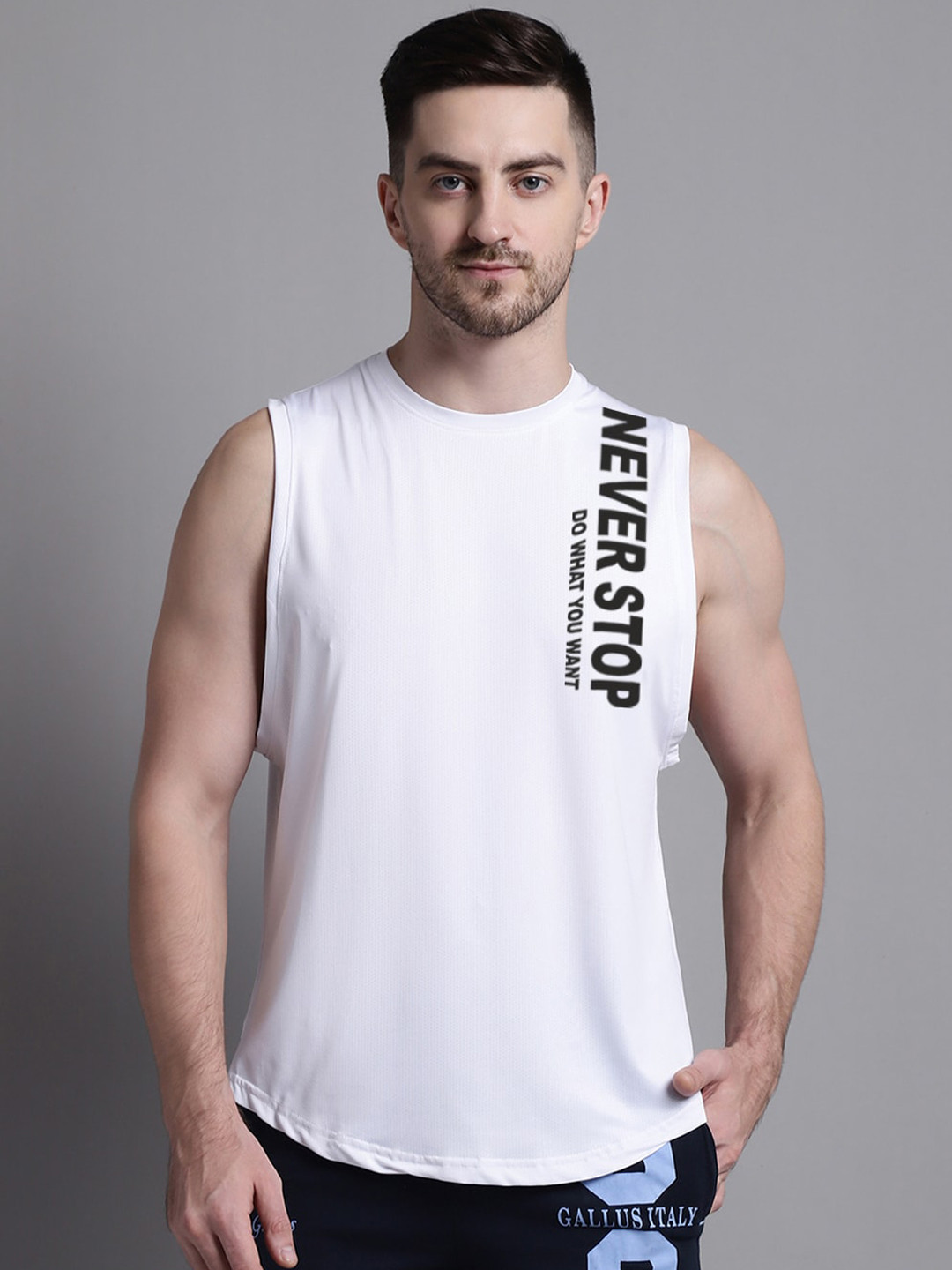Friskers Typography printed Round Neck Gym Vests MD461-3678-02-S