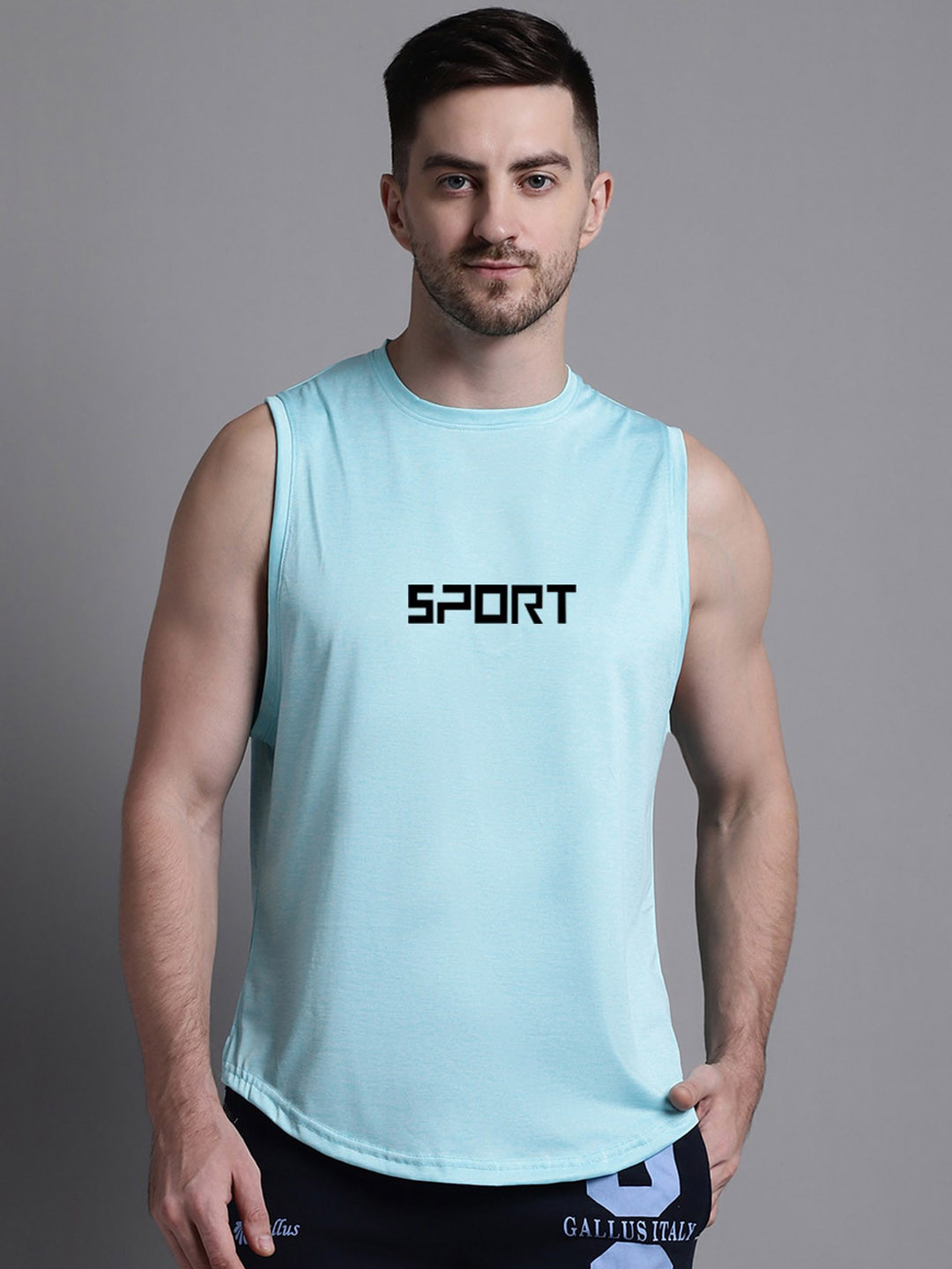 Friskers Typography Printed Sleeveless Regular Fit Gym Vests MD464-2441-20-S