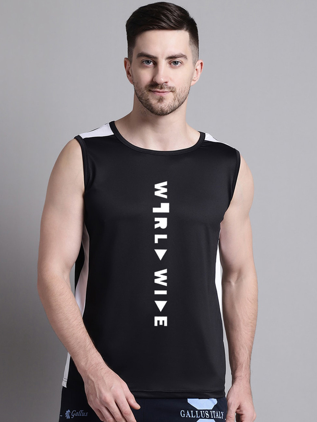 Friskers Typography Printed Sleeveless Slim Fit Gym Vests MSH2002-467-S