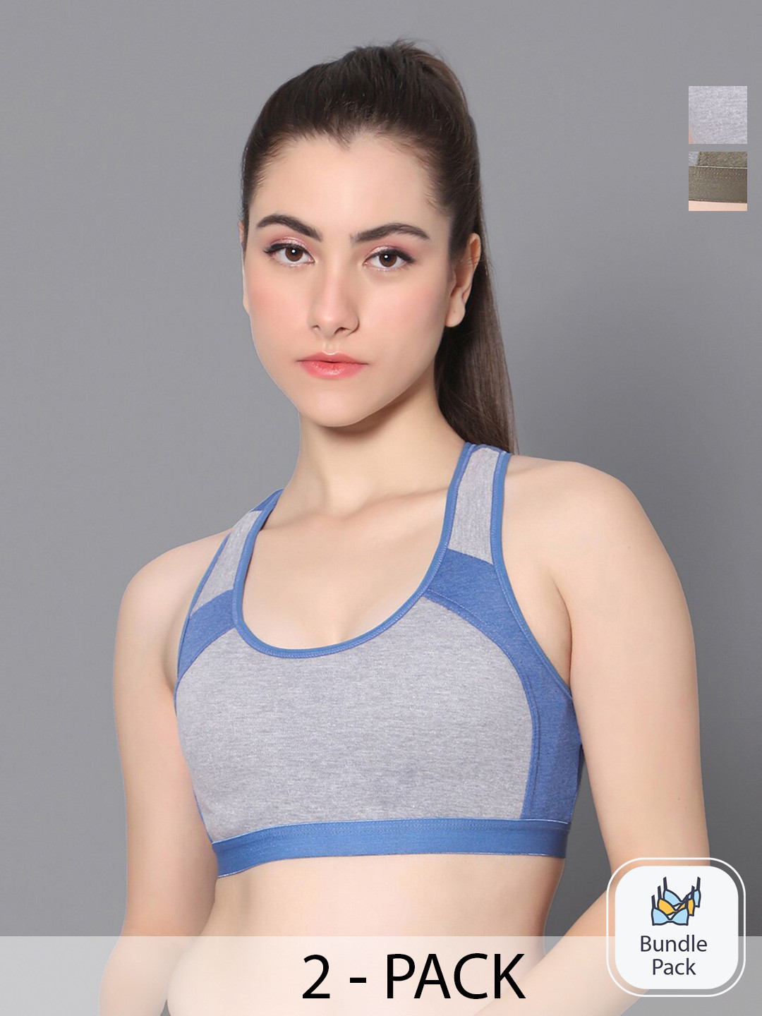 True Shape Pack Of 2 Colourblocked Full Coverage Non Padded Sports Bra With Anti Microbial