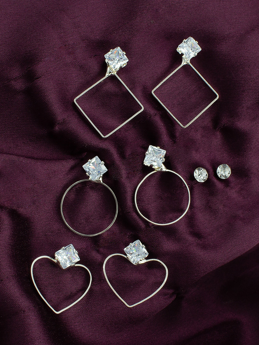 PRIVIU Set Of 4 Silver-Plated Stud Earrings