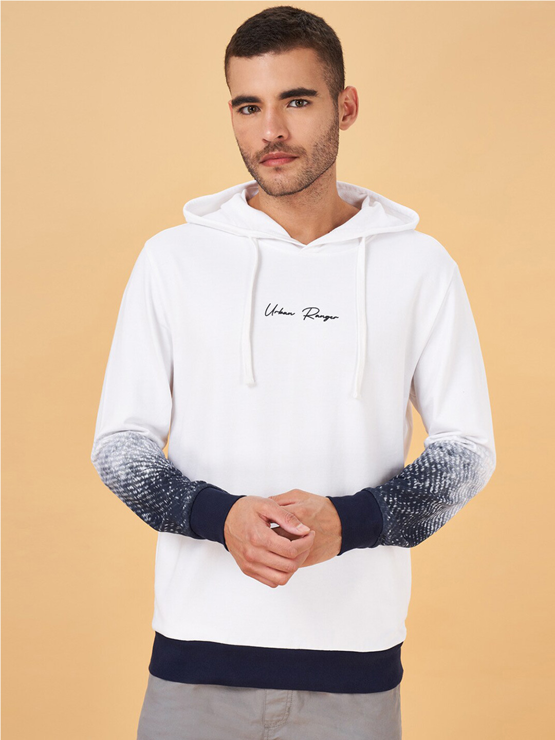 Urban Ranger by pantaloons Abstract Printed Hooded Cotton Pullover Sweatshirt