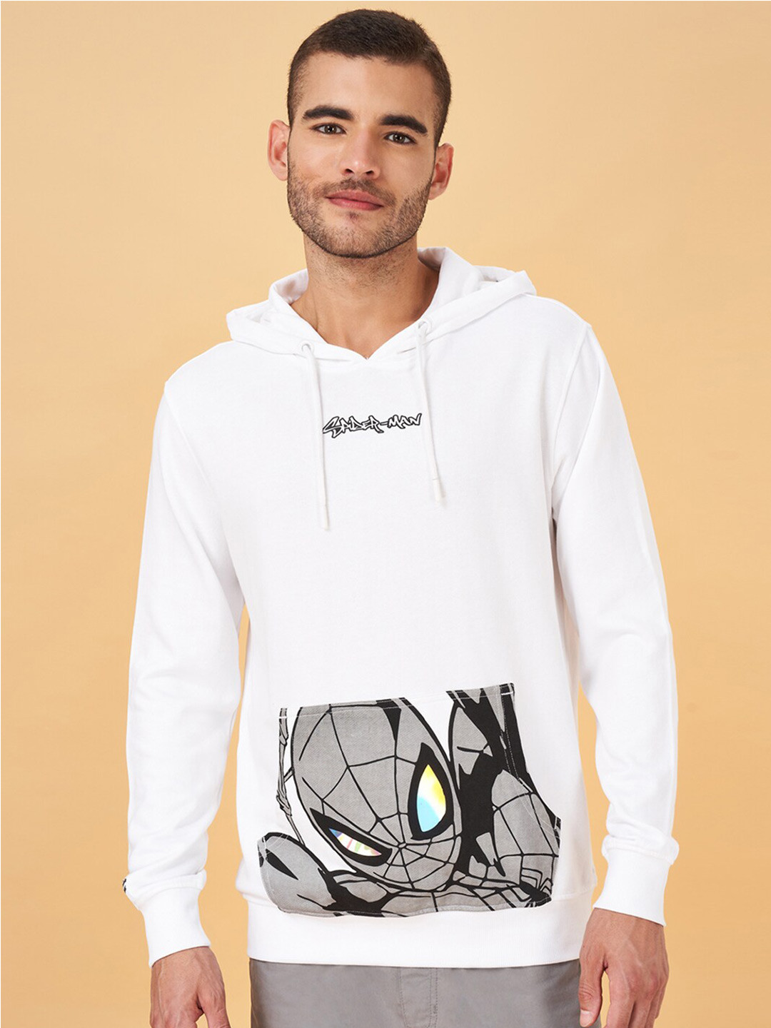Urban Ranger by pantaloons Spider-Man Graphic Printed Hooded Cotton Pullover Sweatshirt