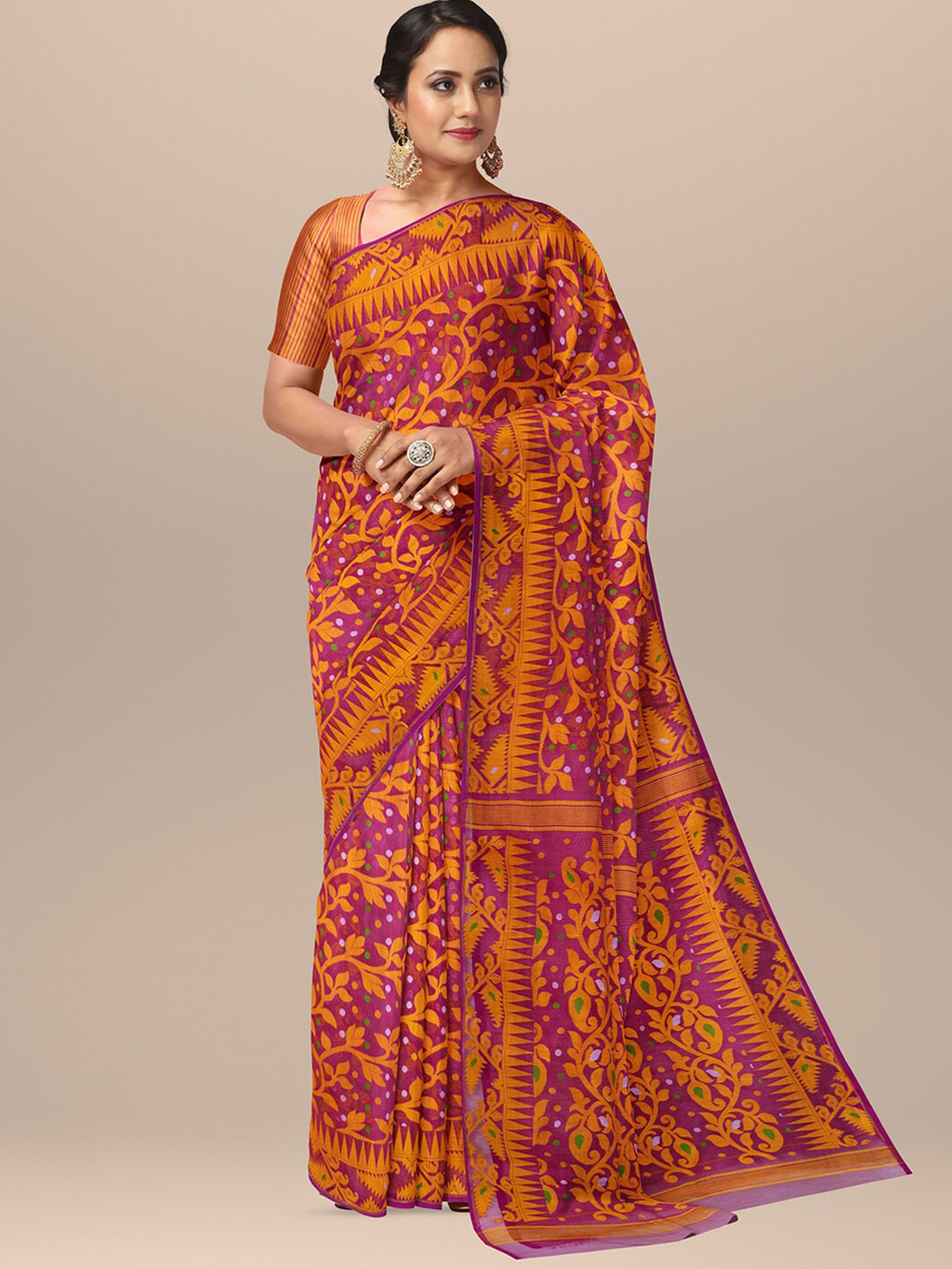 SARIKA Floral Printed Pure Cotton Jamdani Saree