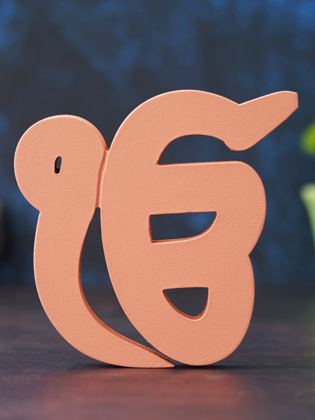 eCraftIndia Ik Onkar Symbol Peach Wood Natural Prayer Room Hand-Crafted Small Showpiece - 5.9 Inches