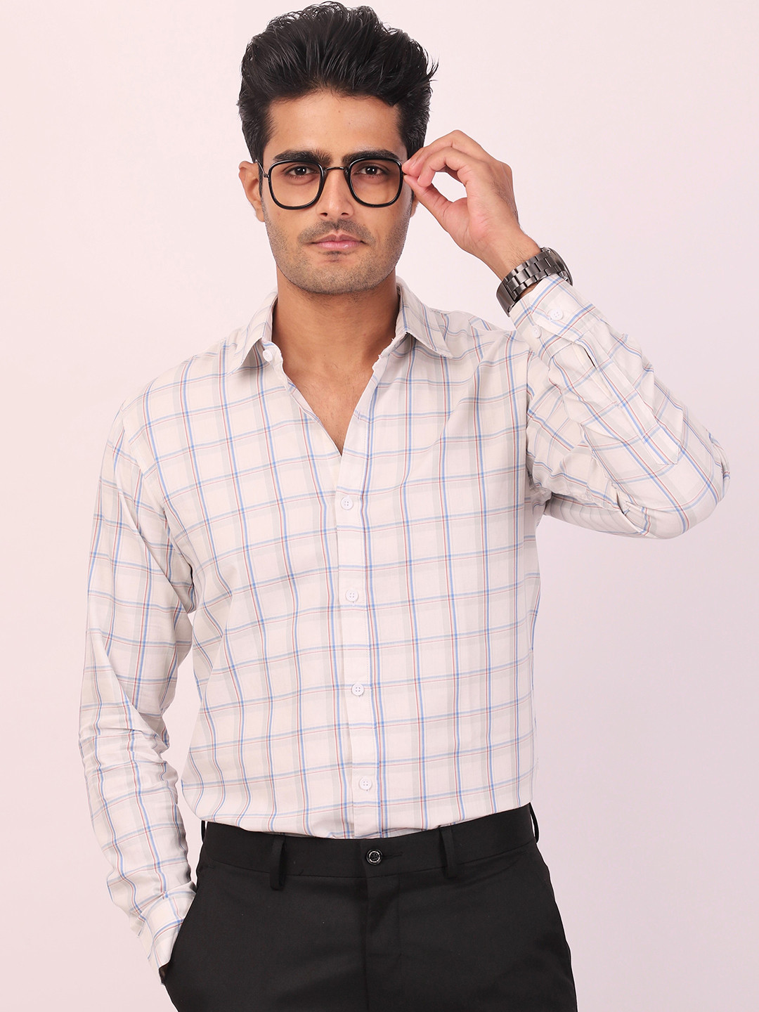 DEZANO Tartan Checks Spread Colar Cotton Casual Shirt