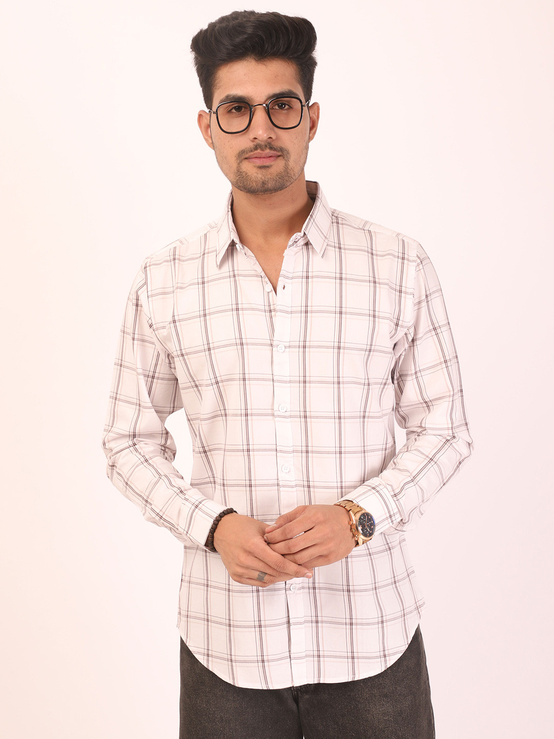 DEZANO Tartan Checks Spread Colar Cotton Casual Shirt