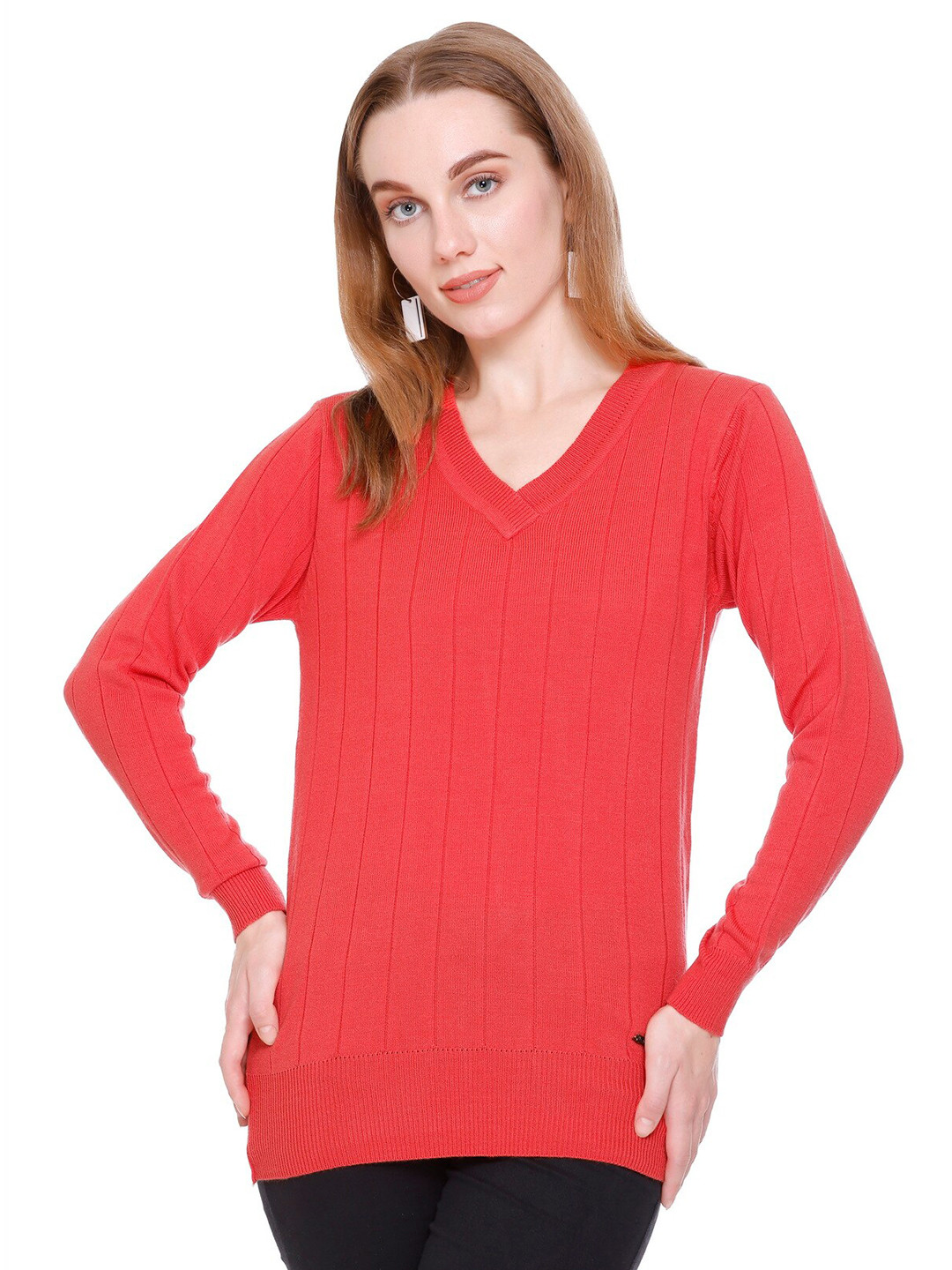 GOSHA & MAU Striped V-Neck Long Sleeves Acrylic Pullover