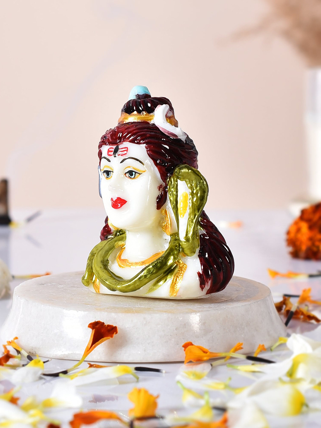 Ascension Lord Shiva White Marble Glossy Living Room Medium Showpiece - 2.6 Inches