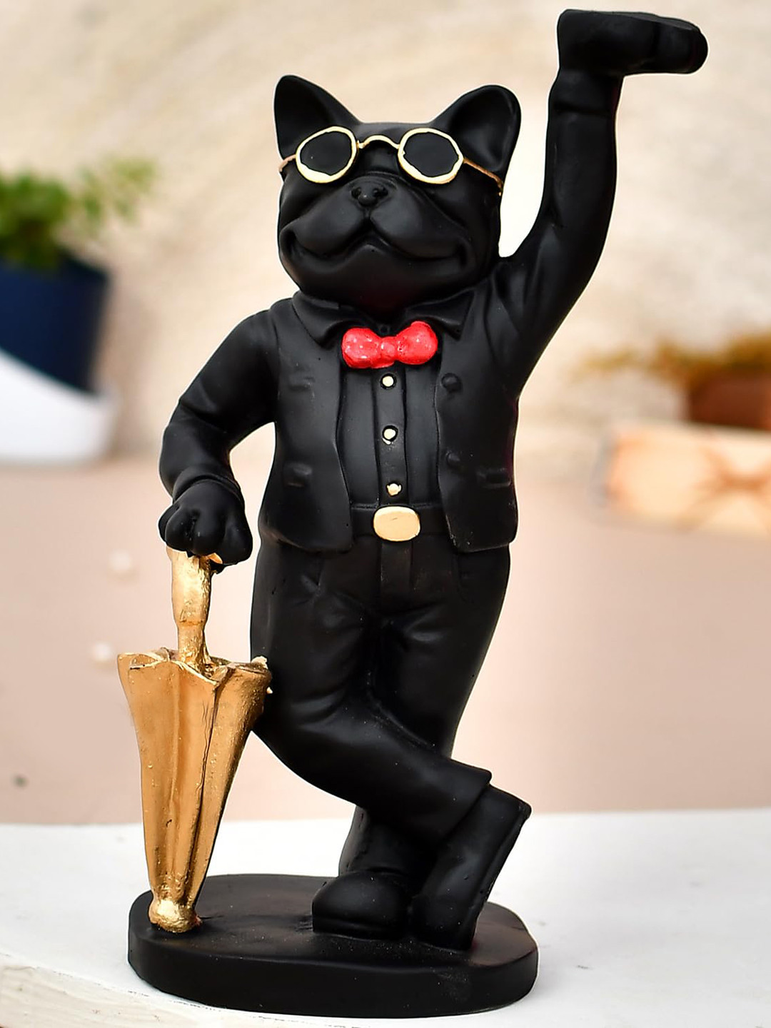 Ascension Black & Brown Textured Cool Dog Polyresin Figurine Showpiece