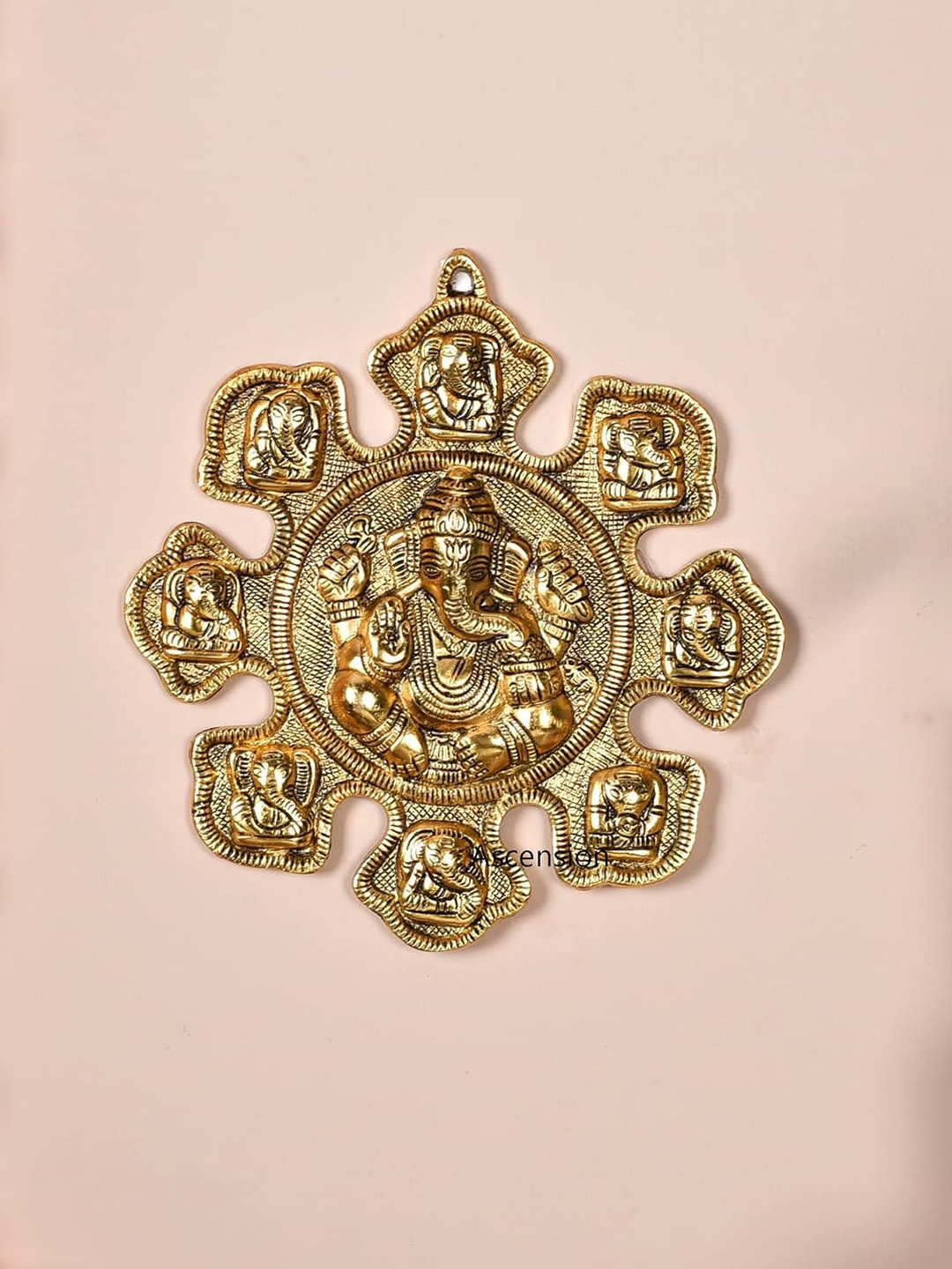 Ascension Ashtavinayaka Ganesha Gold Metal Metallic Prayer Room Medium Showpiece - 0.4 Inches