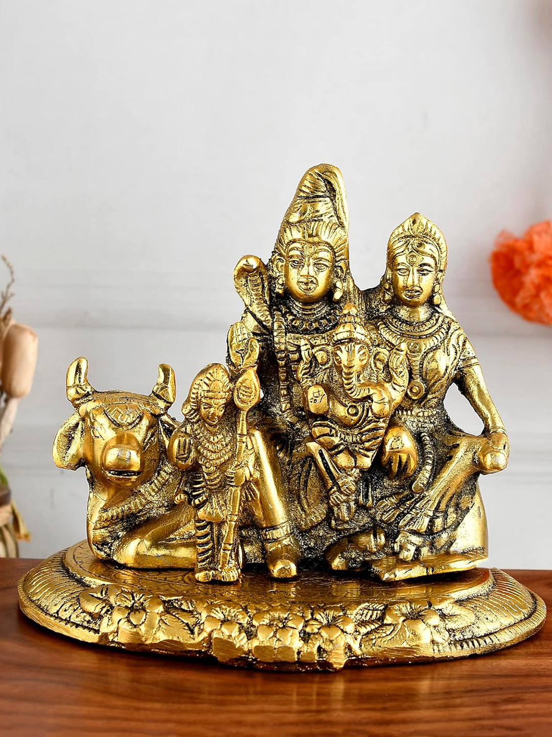 Ascension Shiv Parivar Murti Gold Metal Metallic Prayer Room Medium Showpiece - 4.7 Inches