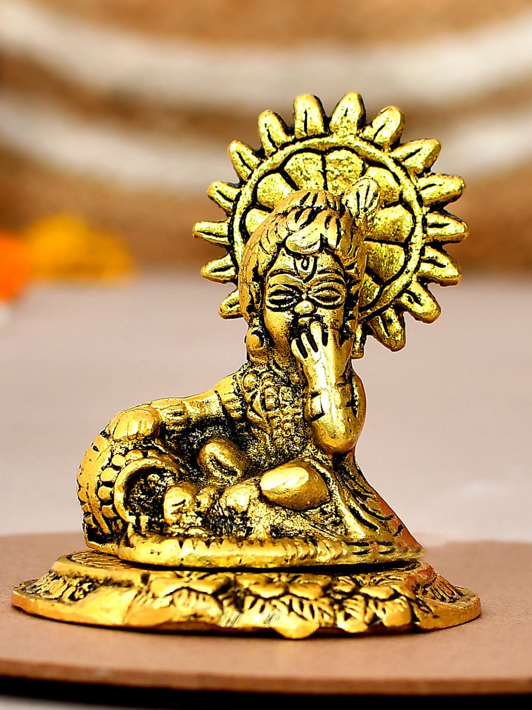 Ascension Sitting Bal Krishna S Gold Metal Metallic Prayer Room Small Showpiece - 3 Inches