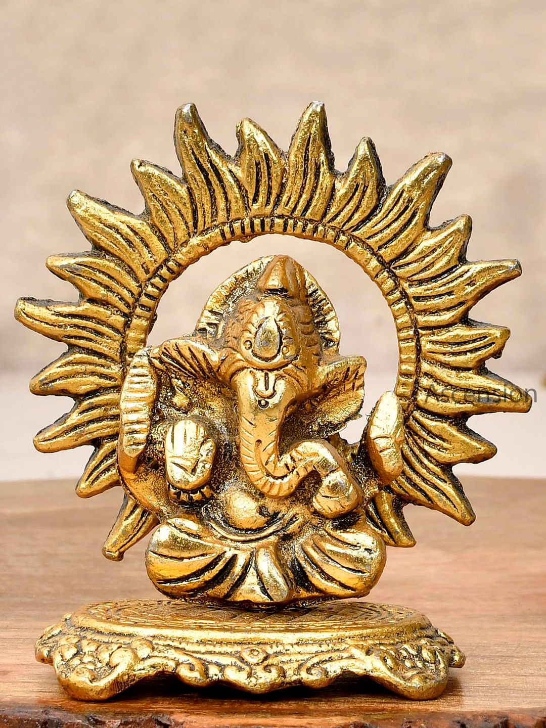 Ascension Small Ganesha Gold Metal Metallic Prayer Room Medium Showpiece - 1.7 Inches