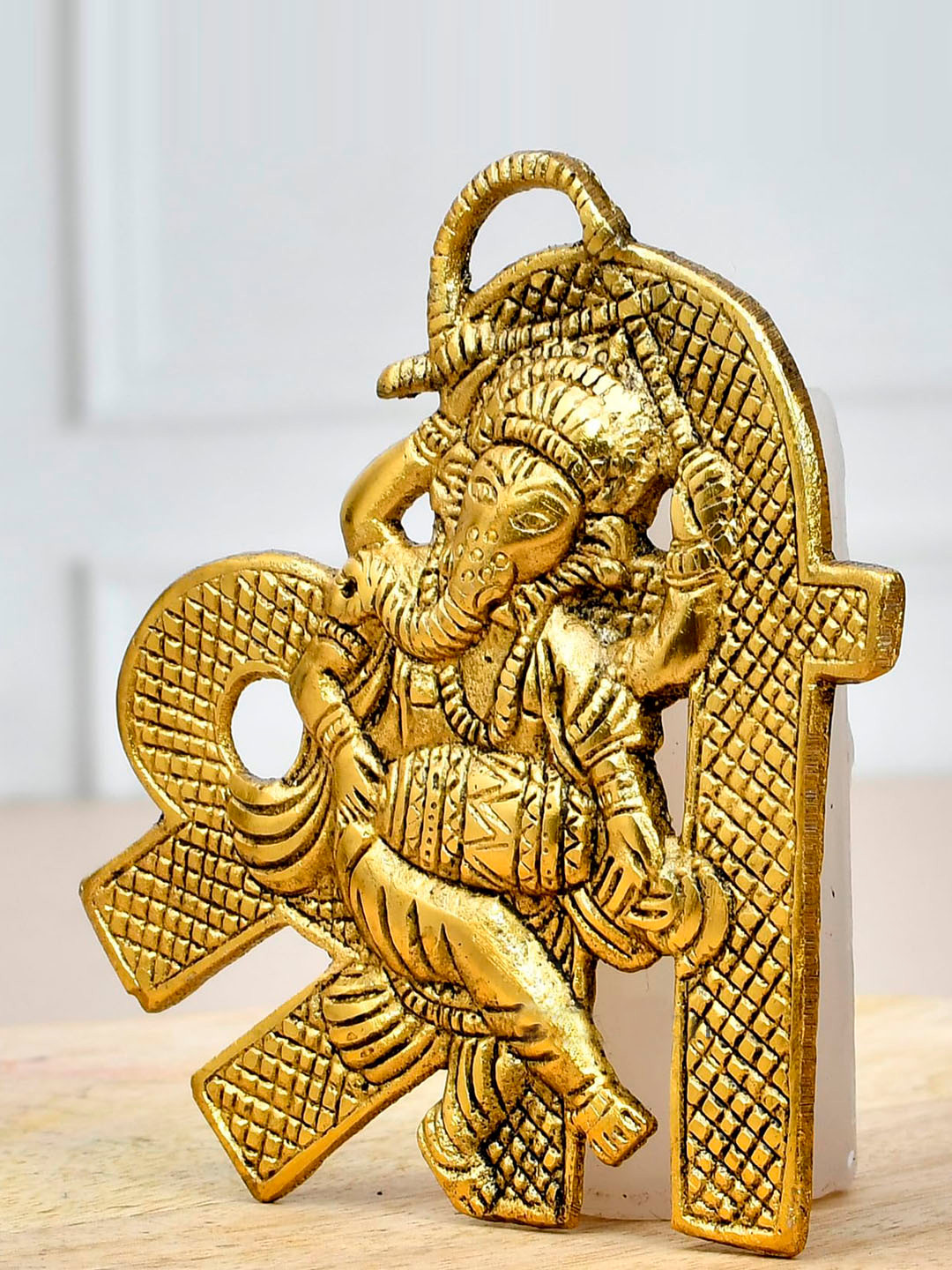 Ascension Lord Ganesha Gold Metal Metallic Prayer Room Medium Showpiece - 0.4 Inches