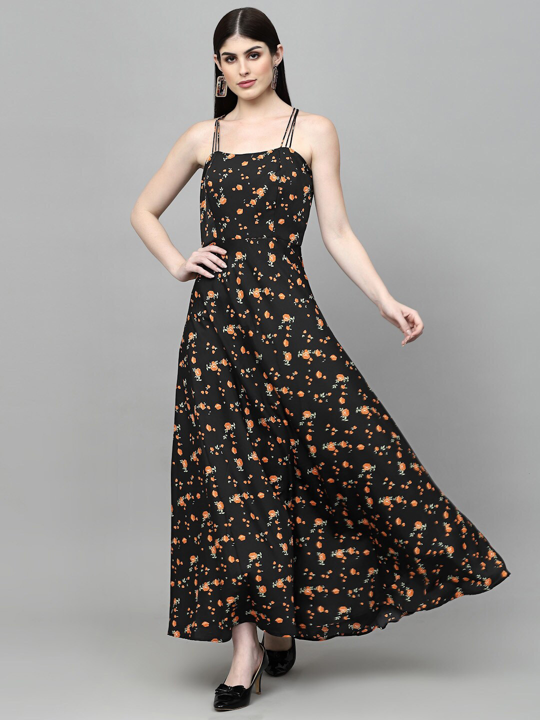 aayu Floral Printed Shoulder Straps Maxi Dress
