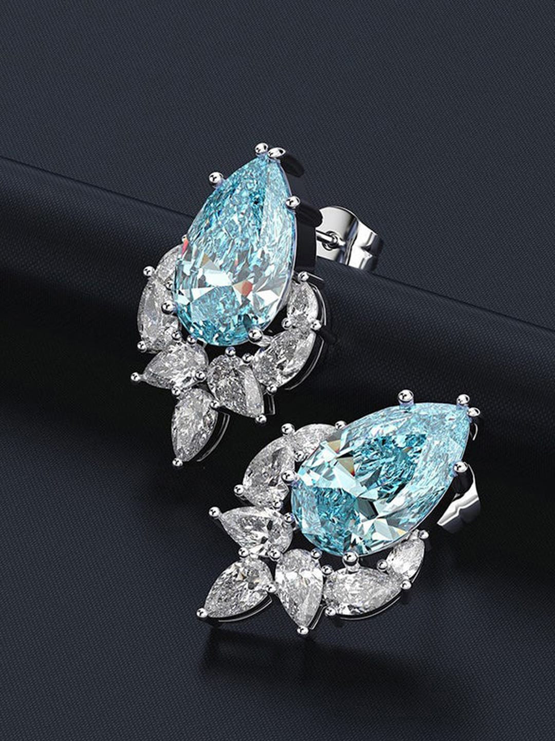 Jewels Galaxy Silver Plated Teardrop Shaped American Diamond Studs Earrings