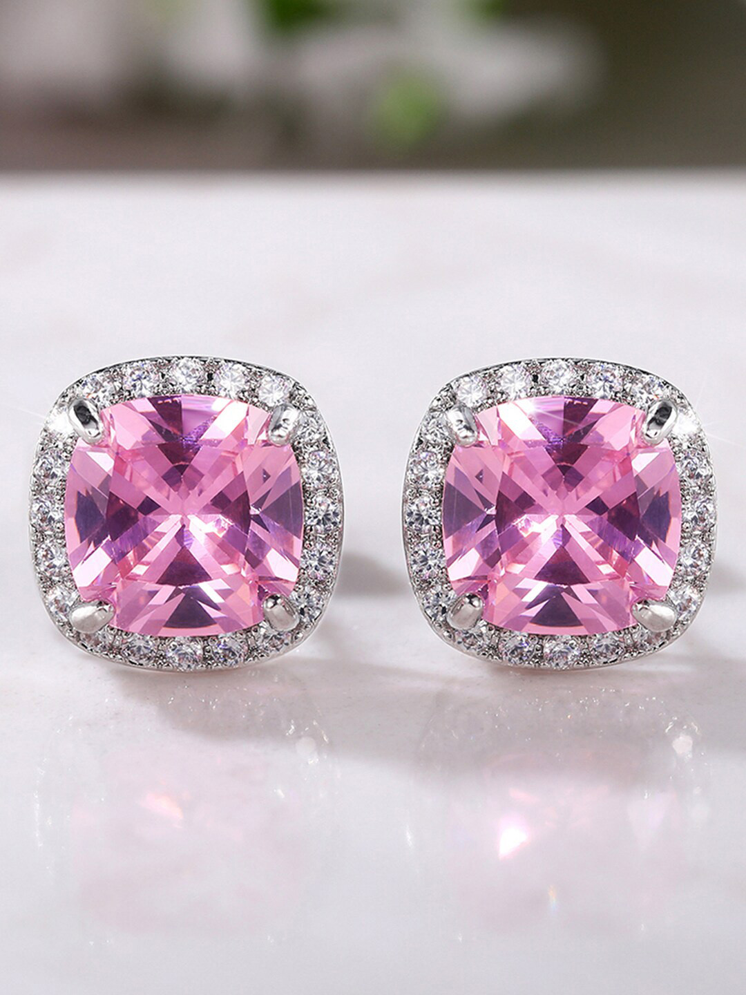 Jewels Galaxy Silver Plated Square American Diamond Studs Earrings