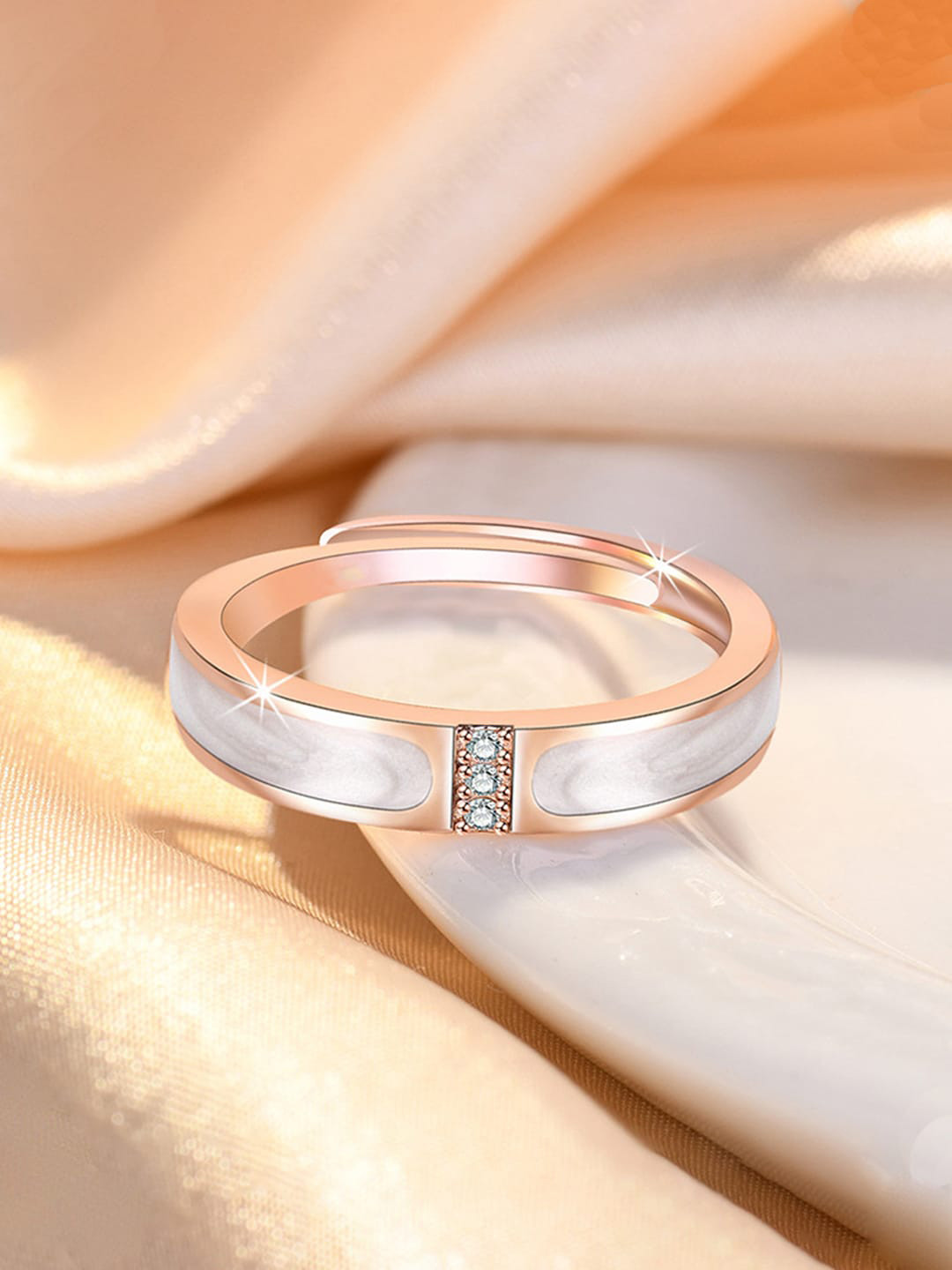 Jewels Galaxy Rose Gold-Plated American Diamond-Studded Adjustable Finger Ring
