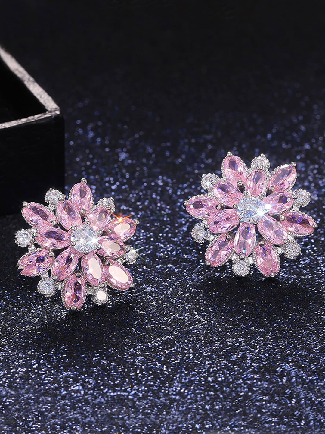 Jewels Galaxy Silver-Plated American Diamond Stud Earrings