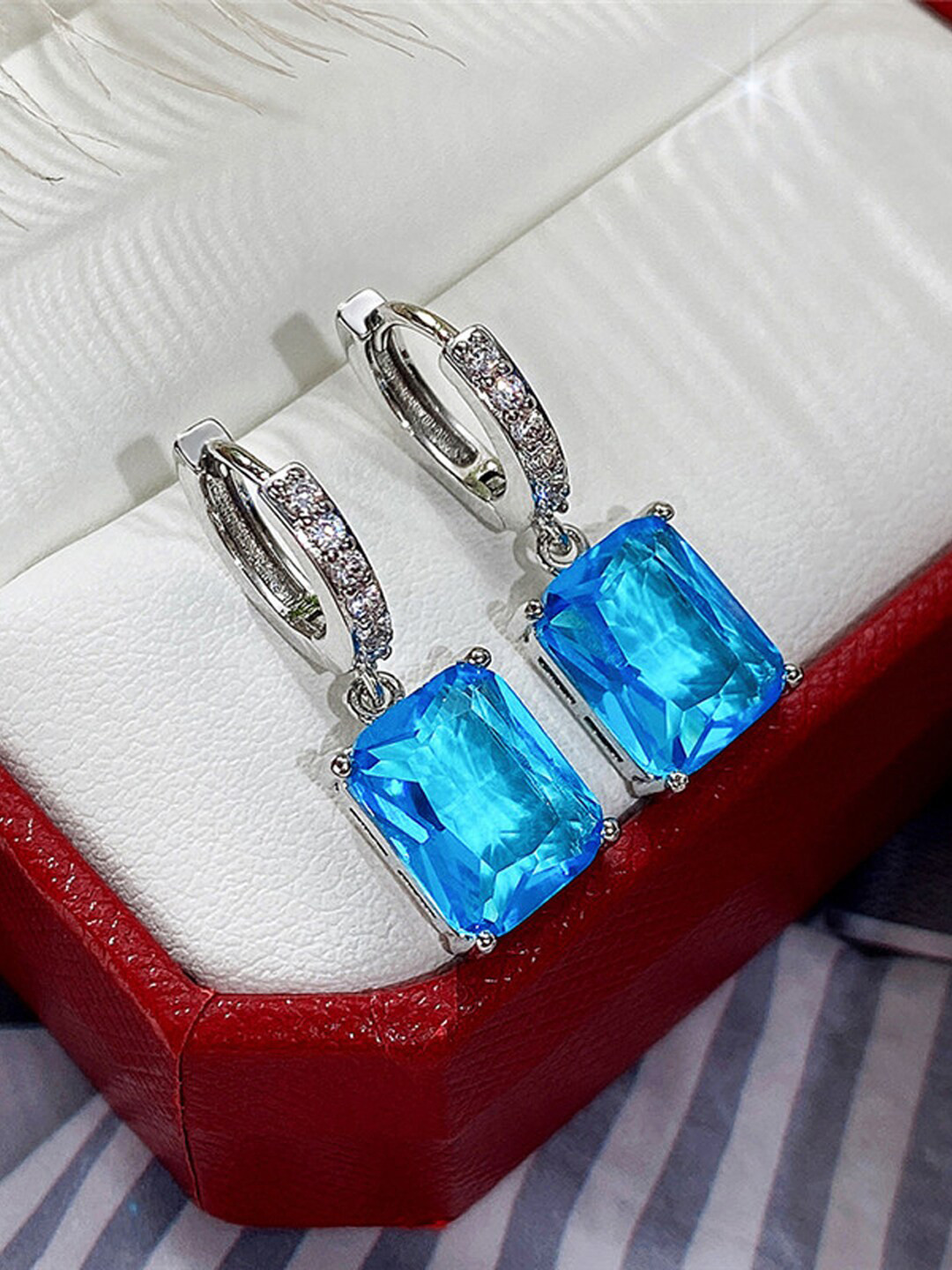 Jewels Galaxy Silver Plated American Diamond Studded Crushed Ice Cut Hoop Earrings