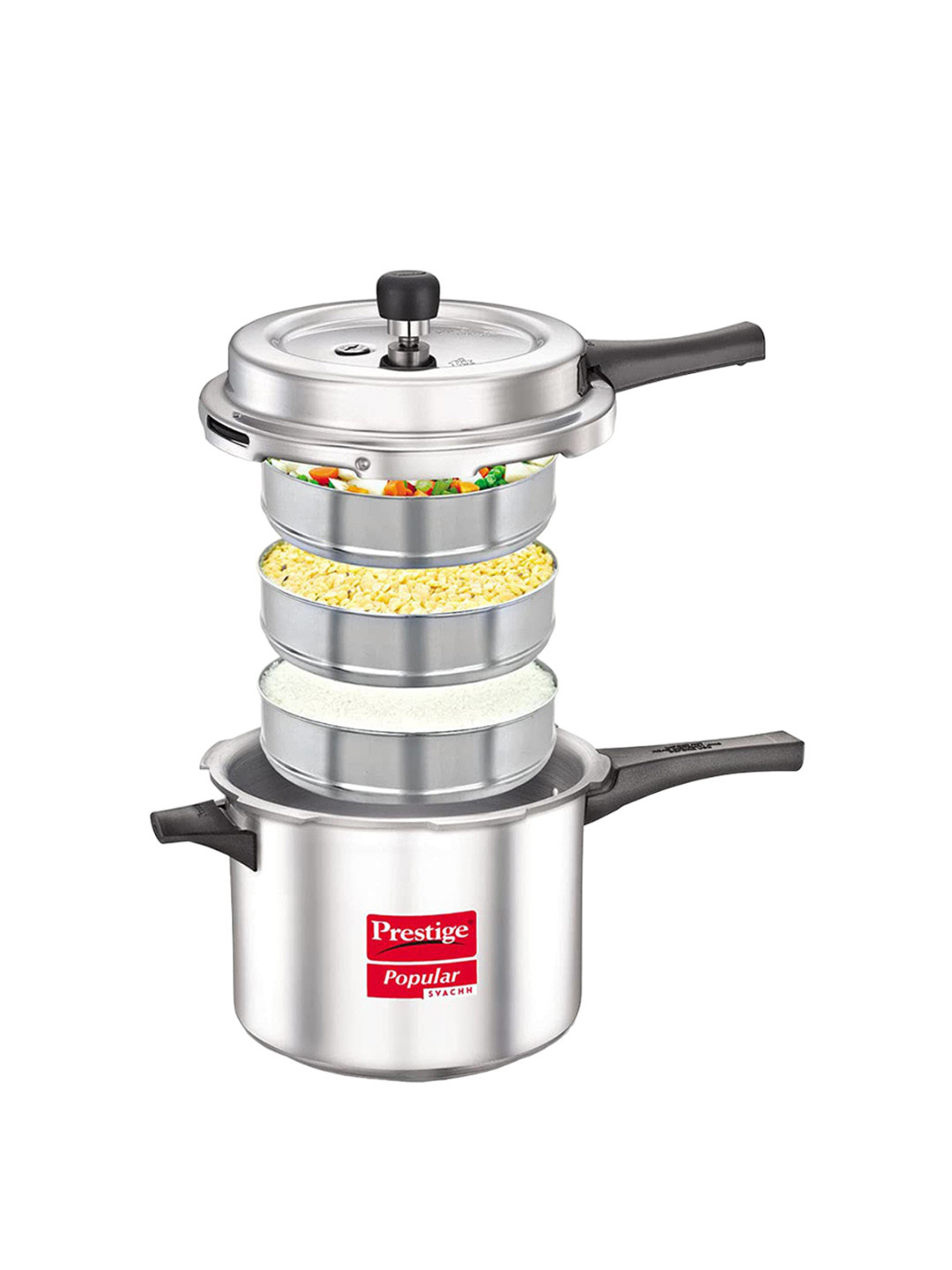 Prestige Popular Plus Svachh Silver Aluminium Spillage Control Induction Outer Lid Pressure Cooker-5 L