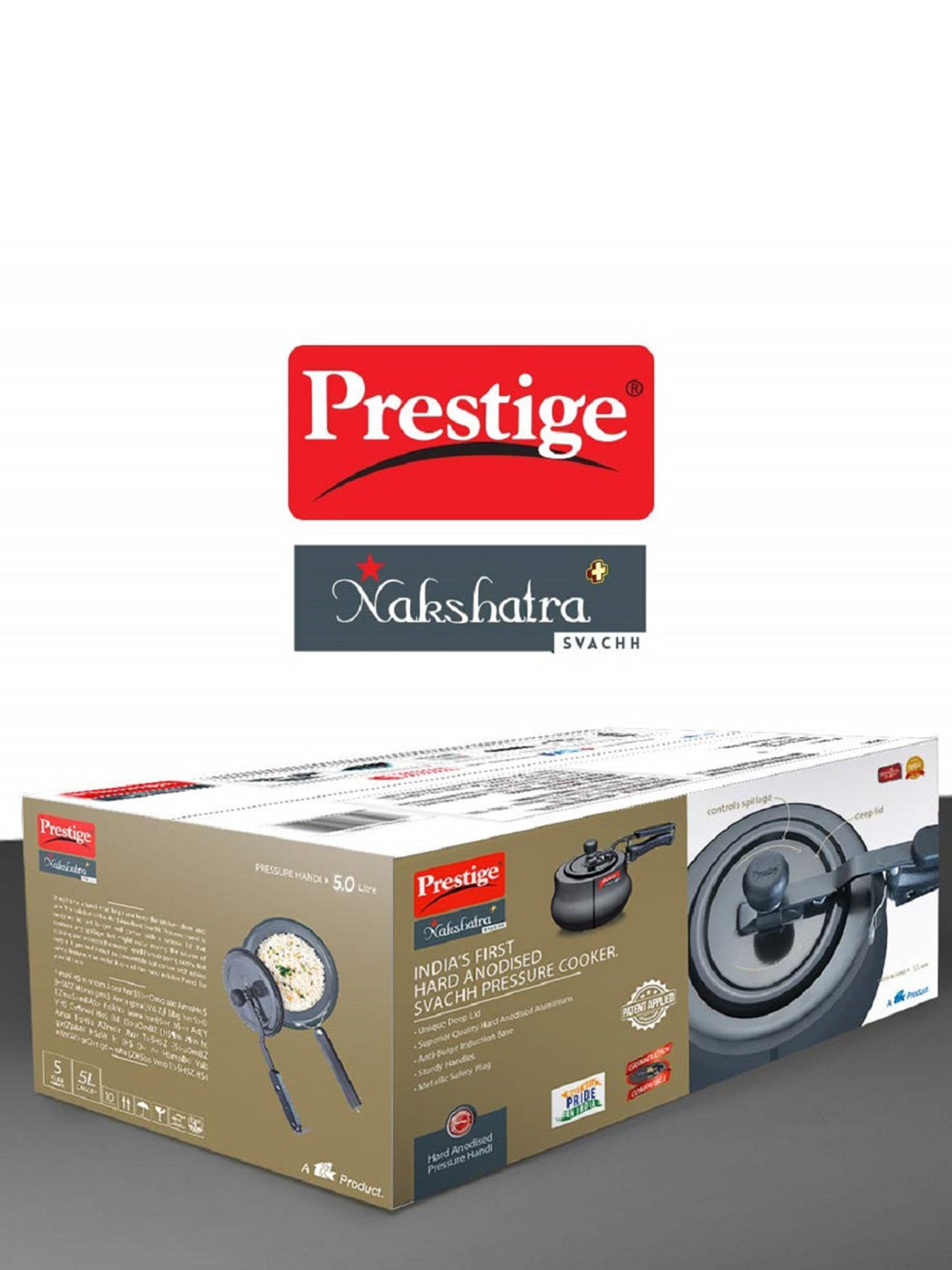 Prestige Nakshatra Plus Svachh Black Aluminium Spillage Control Induction Inner Lid Hard Anodized Pressure Cooker-5 L