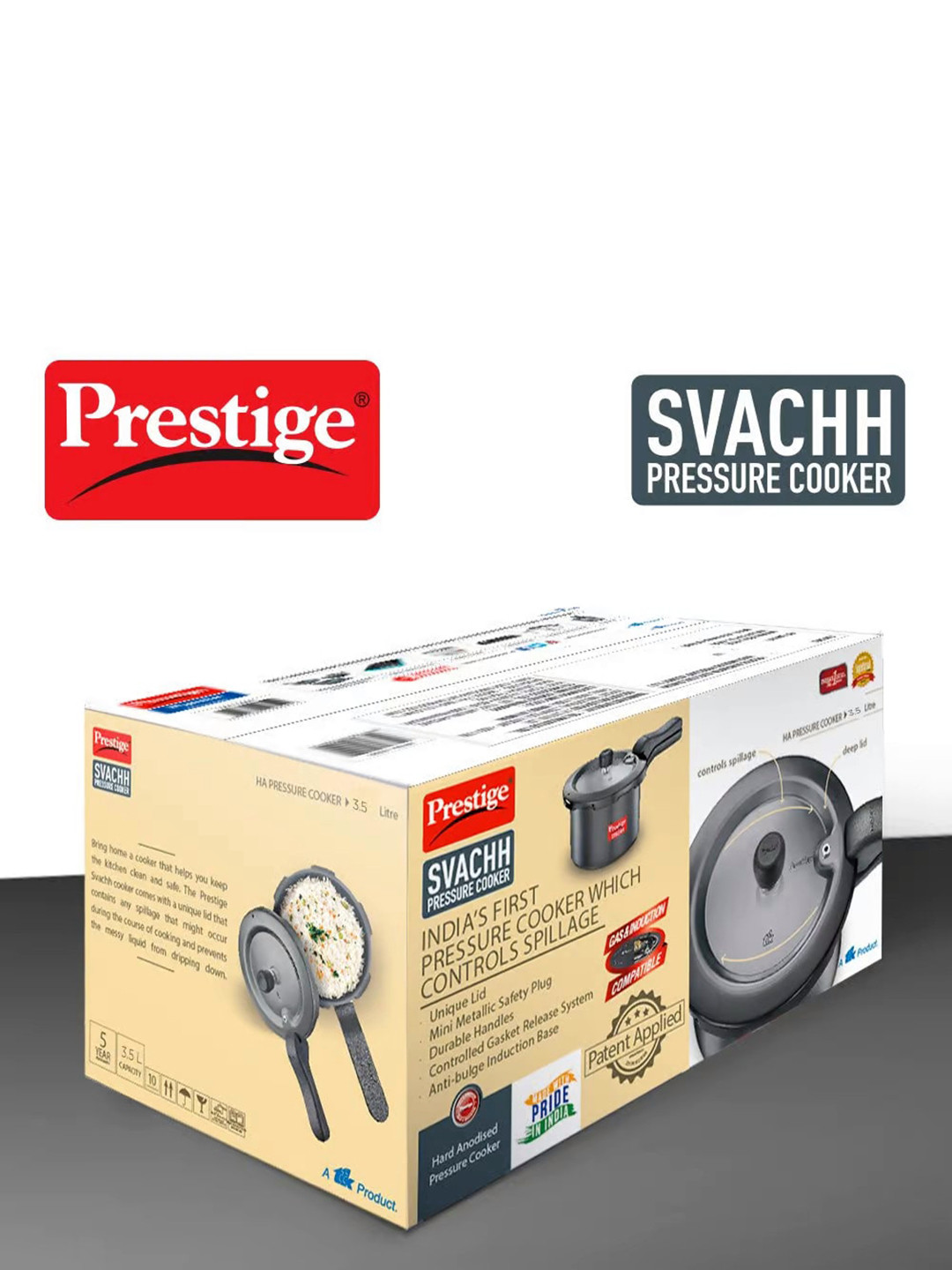 Prestige Svachh Black Aluminium Spillage Control Induction Outer Lid Hard Anodized Pressure Cooker-3.5 L