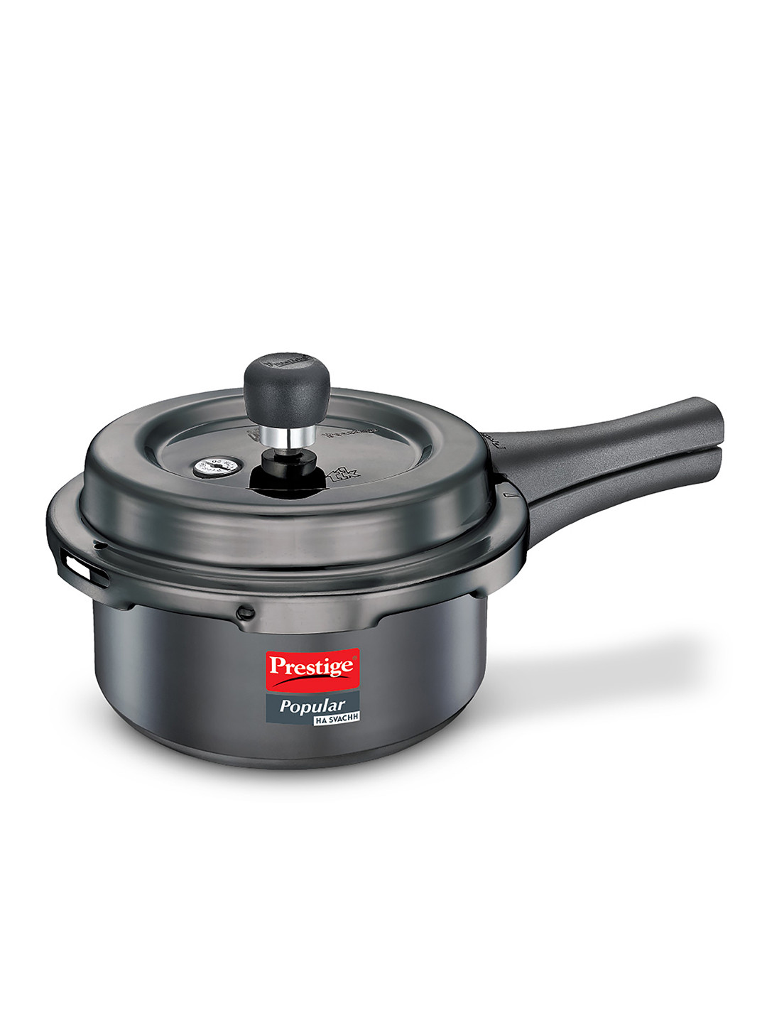 Prestige Popular Svachh Black Melamine Spillage Control Induction Outer Lid Hard Anodized Pressure Cooker-2 L