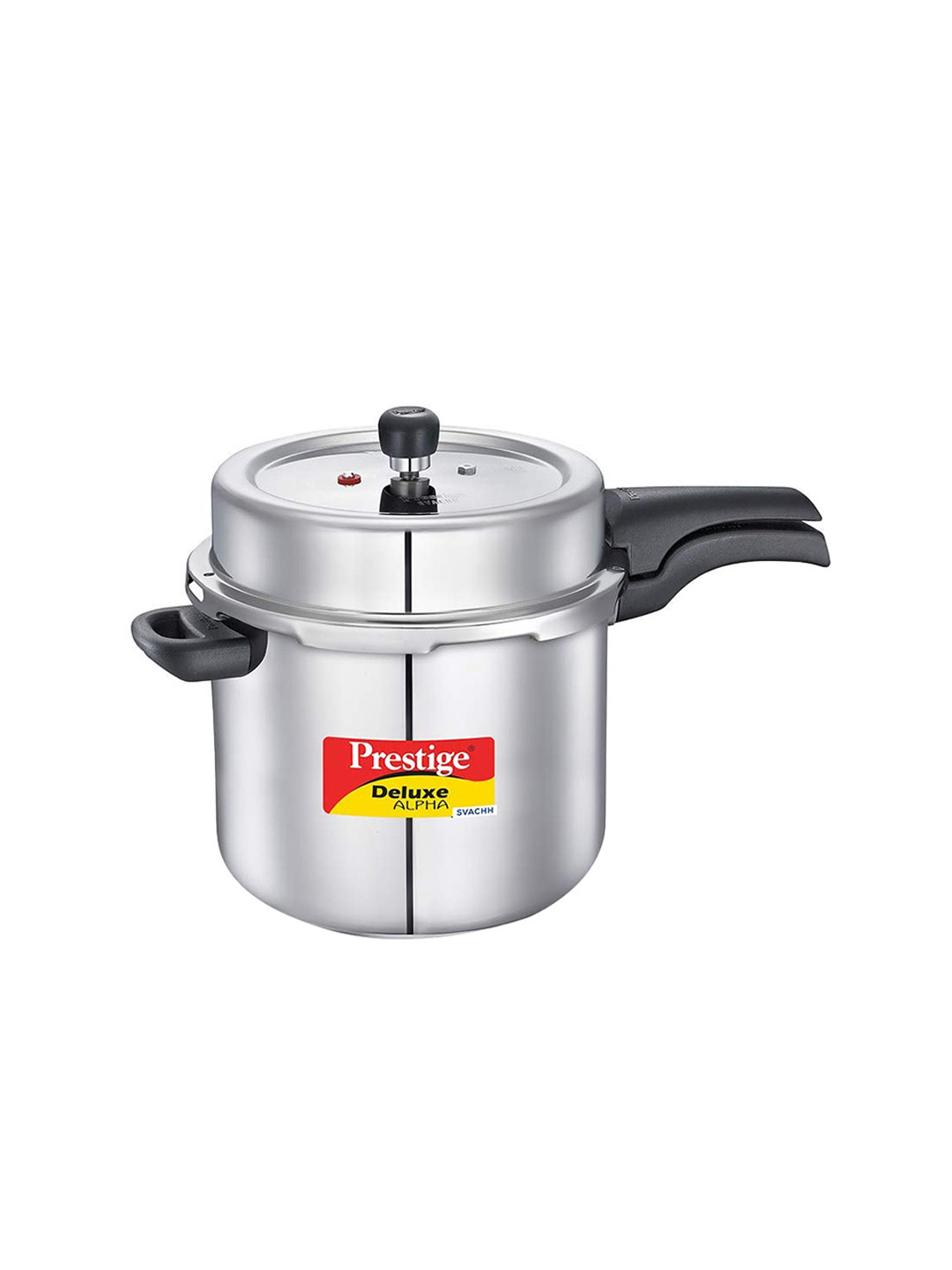 Prestige Deluxe Alpha Svachh Silver Stainless Steel Spillage Control Induction Outer Lid Pressure Cooker-10 L