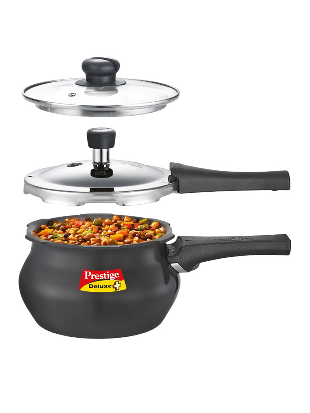 Prestige Deluxe Duo Black Stoneware Induction Base Outer Lid Hard Anodized Pressure Cooker-3 L