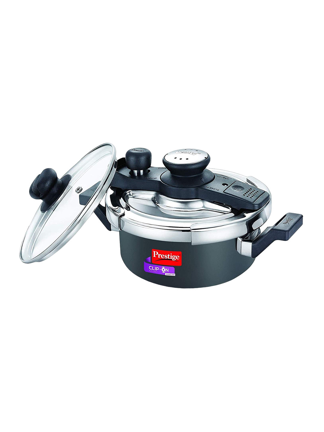 Prestige Clip-on Svachh Black Stoneware Spillage Control Induction Clip On Hard Anodized Pressure Cooker-2 L