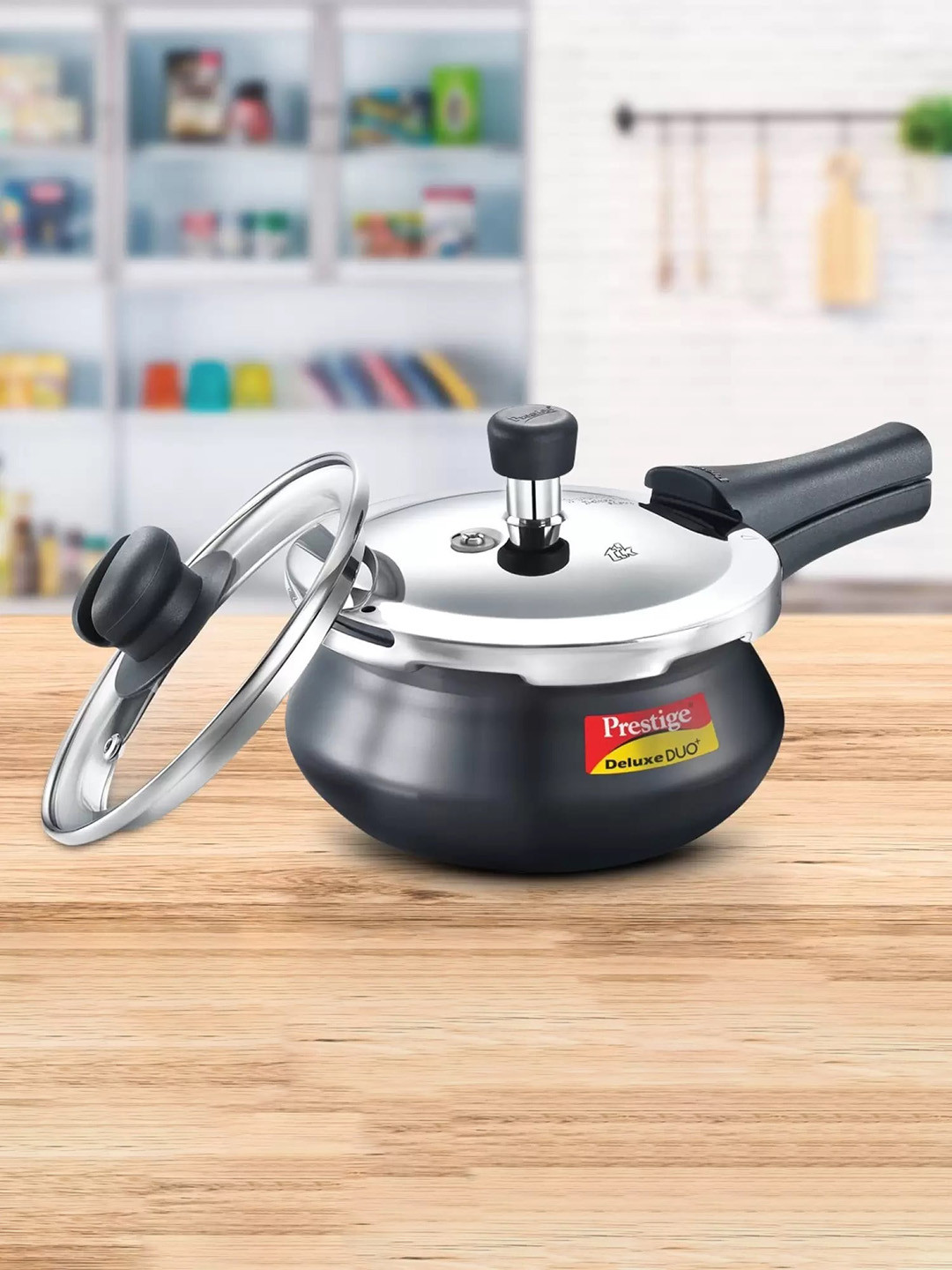 Prestige Deluxe Silver Aluminium Induction Base Outer Lid Hard Anodized Pressure Cooker-2 L