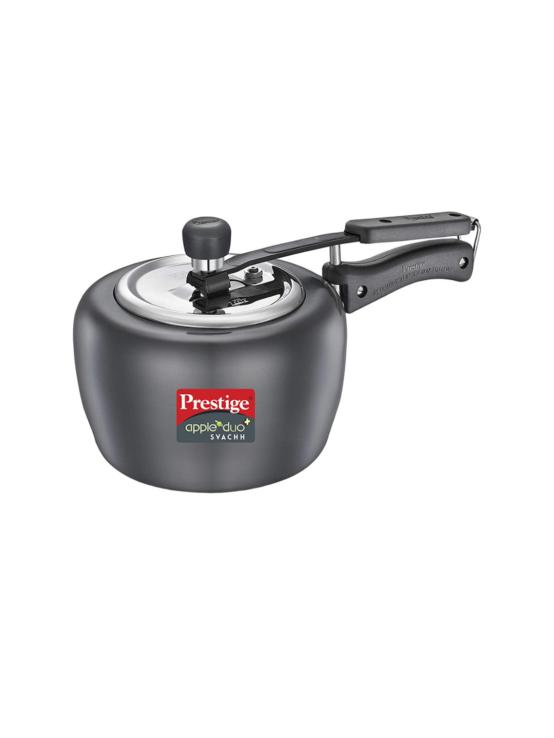 Prestige Apple Duo Black Melamine Spillage Control Induction Inner Lid Hard Anodized Pressure Cooker-2 L