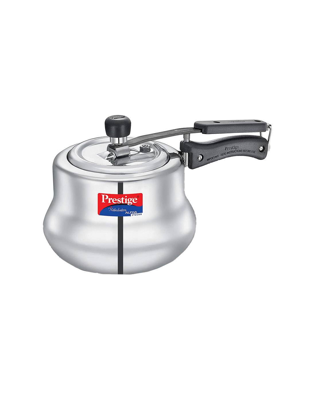 Prestige Nakshatra Alpha Svachh Silver Stainless Steel Spillage Control Induction Inner Lid Pressure Cooker-3.5 L