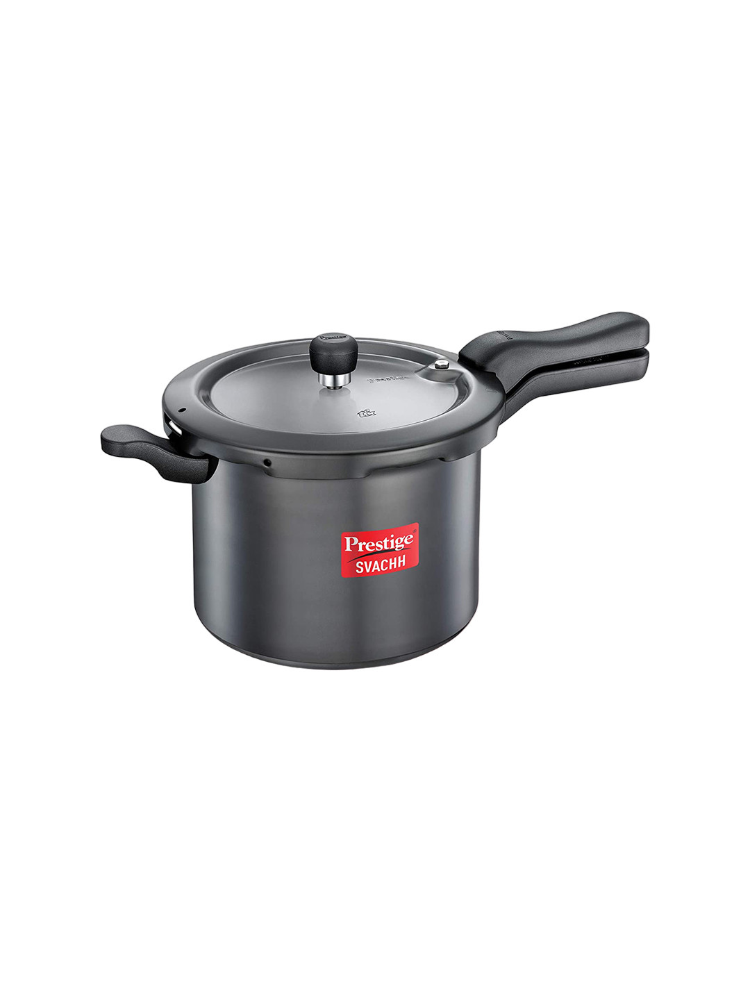 Prestige Svachh Black Carbon Steel Spillage Control Induction Outer Lid Hard Anodized Pressure Cooker-7.5 L