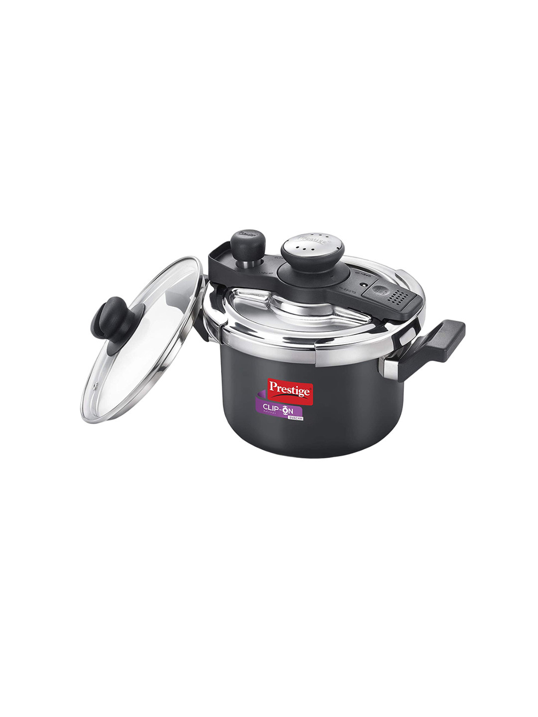 Prestige Clip-on Mini Svachh Black Pressure Cooker With Glass Lid - 3 L