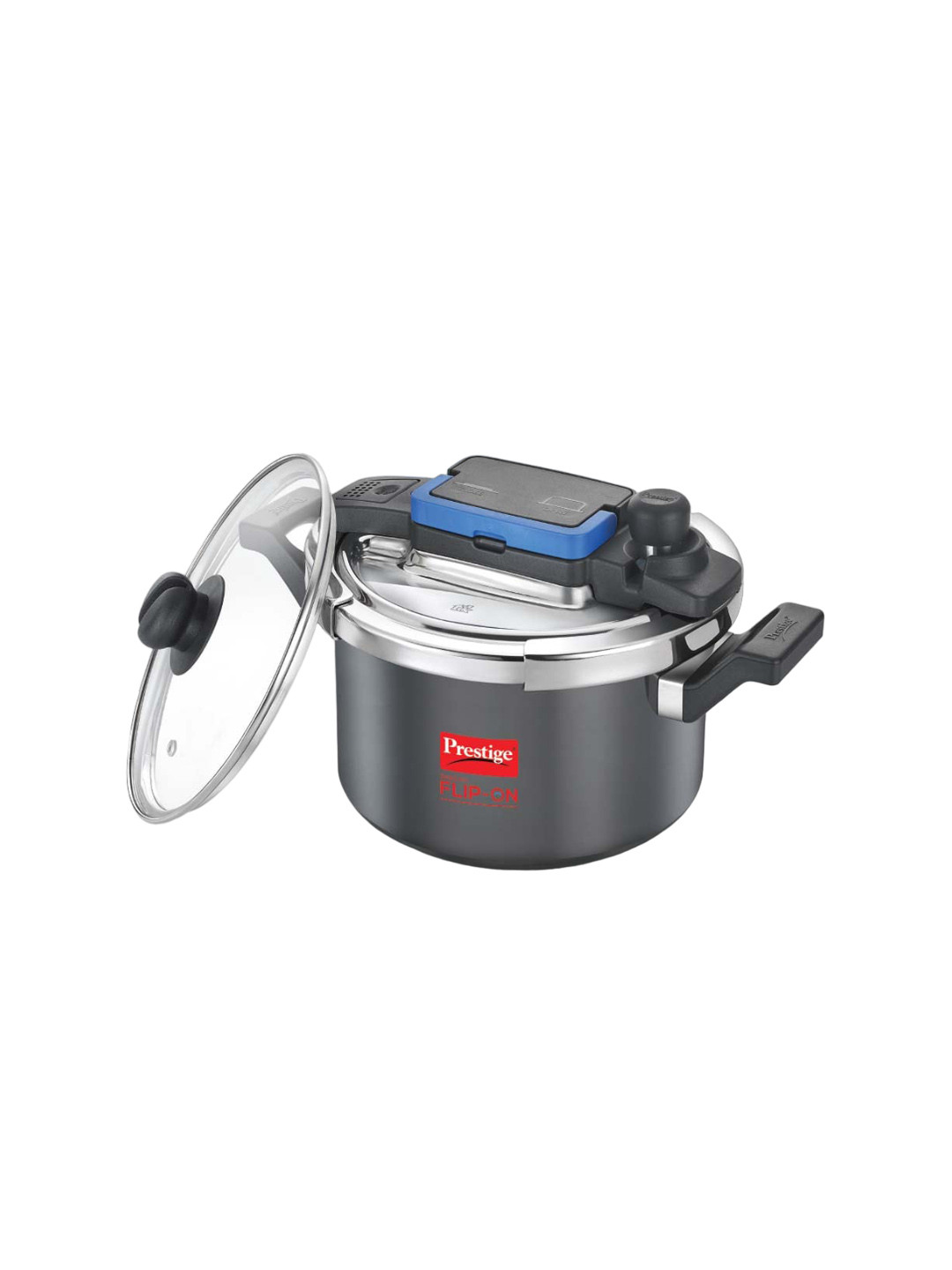 Prestige Svachh Flip-on Black Carbon Steel Spillage Control Induction Clip On Hard Anodized Pressure Cooker-5 L