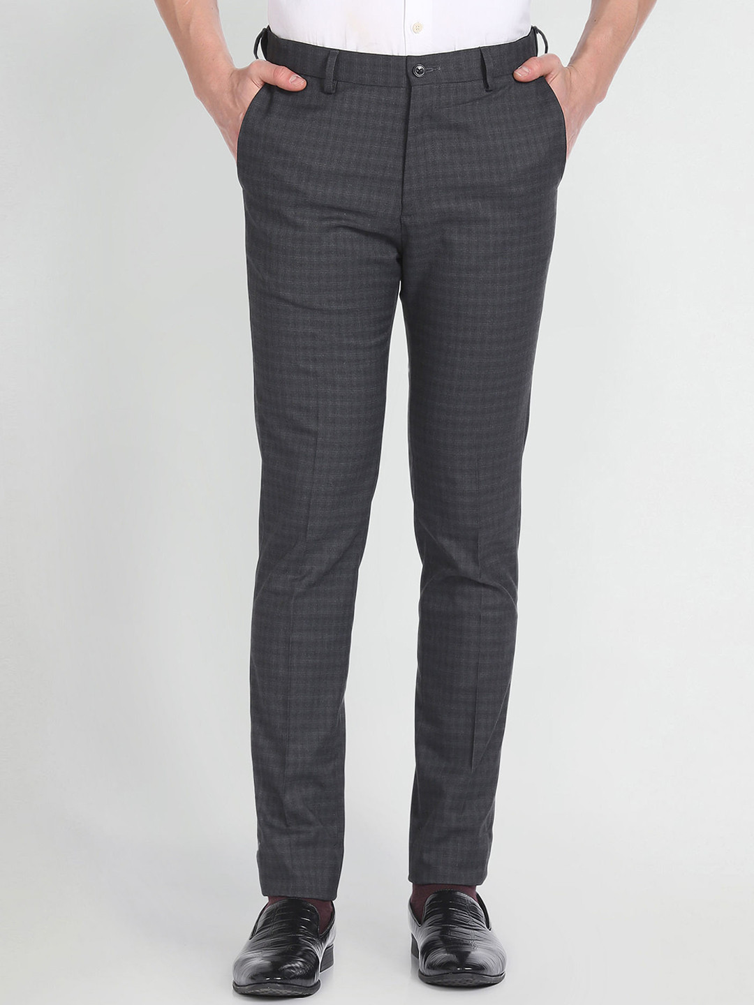 Arrow New York Men Checked Smart Jackson Super Slim Tartan Trousers