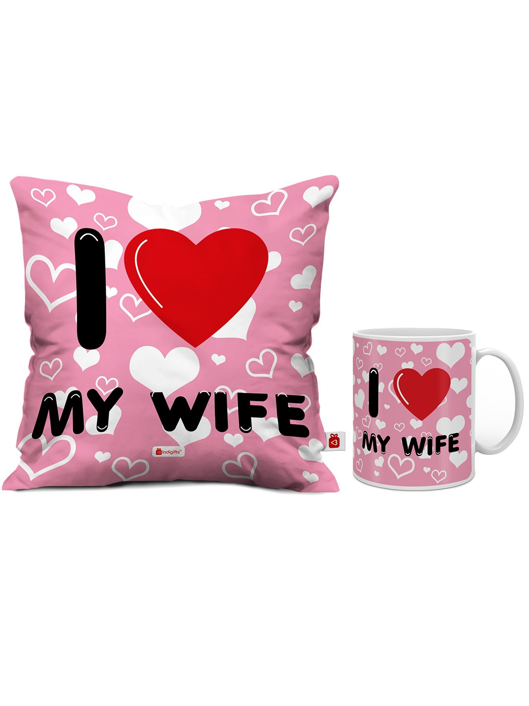 Indigifts Pink Printed Cushion Cover with Filler & Coffee Mug 325ml