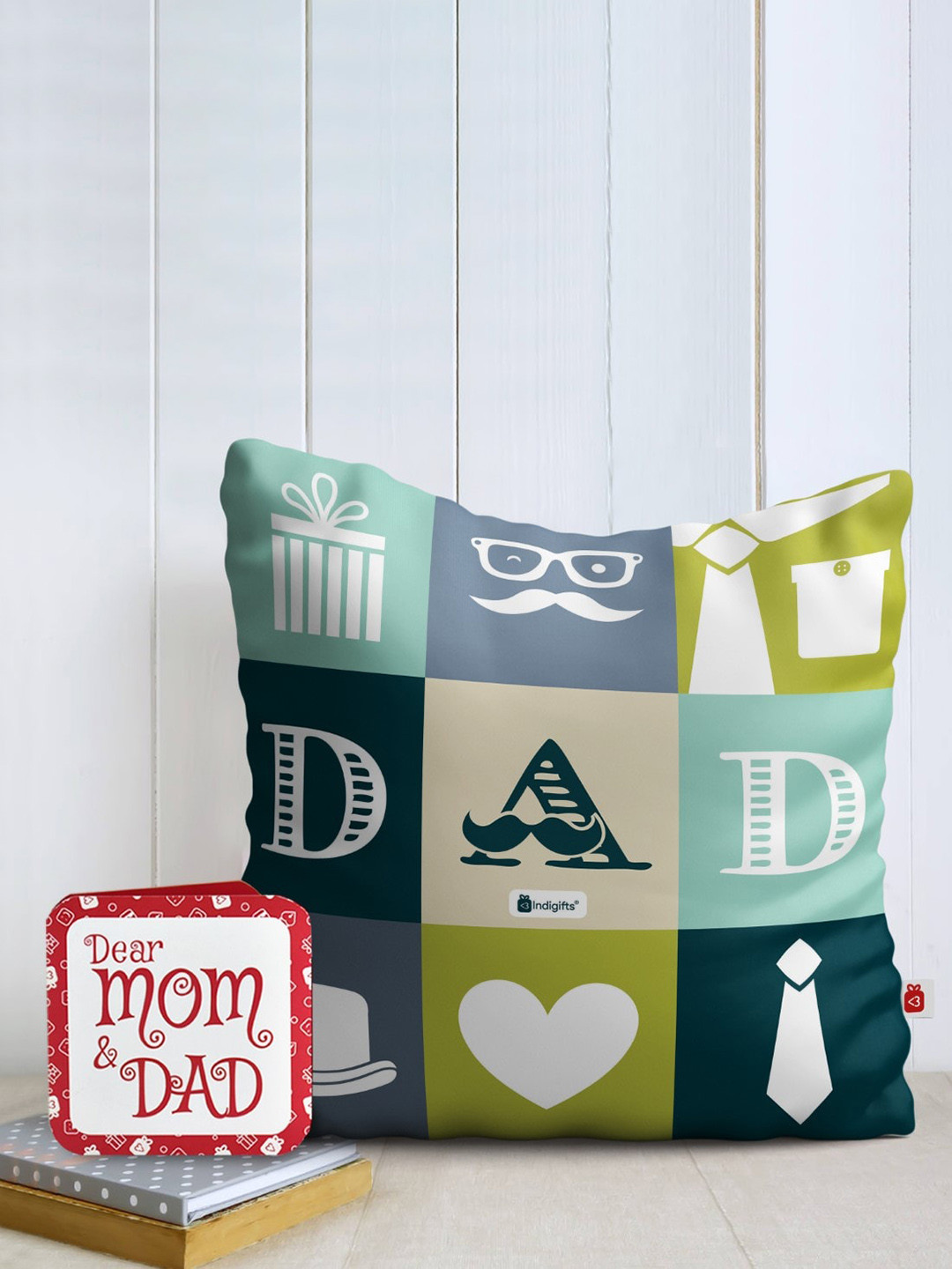 Indigifts Blue & Green Printed Filled Cushion