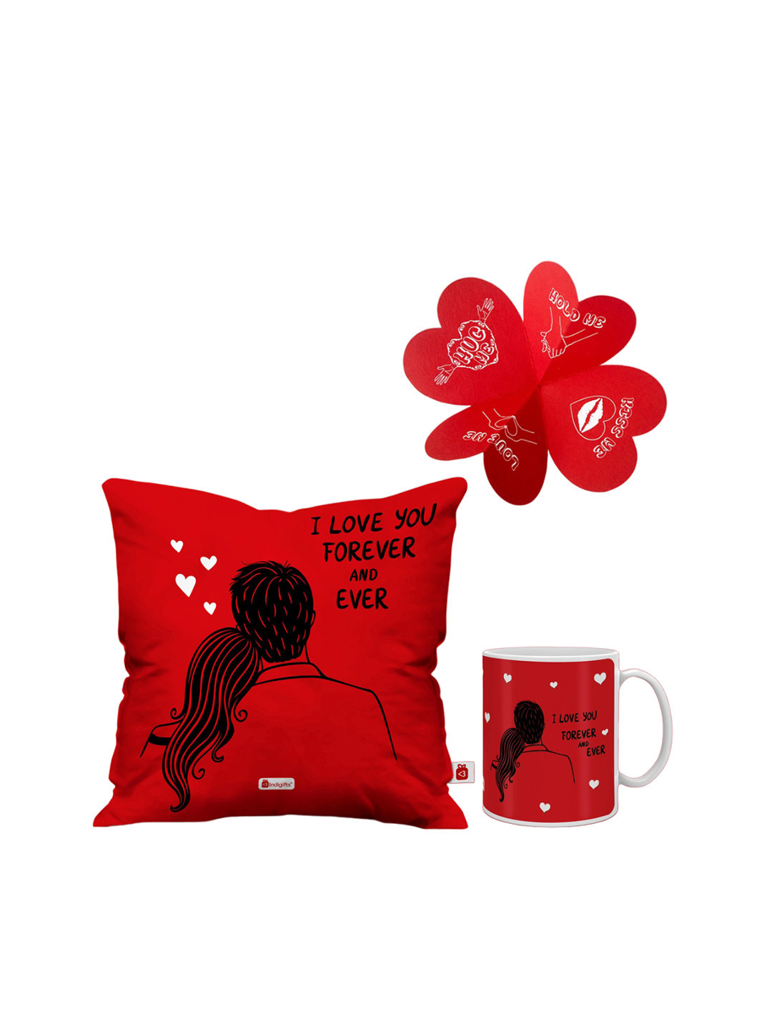 Indigifts Red & White Cushion Cover & Ceramic Coffee Mug Gifts Set