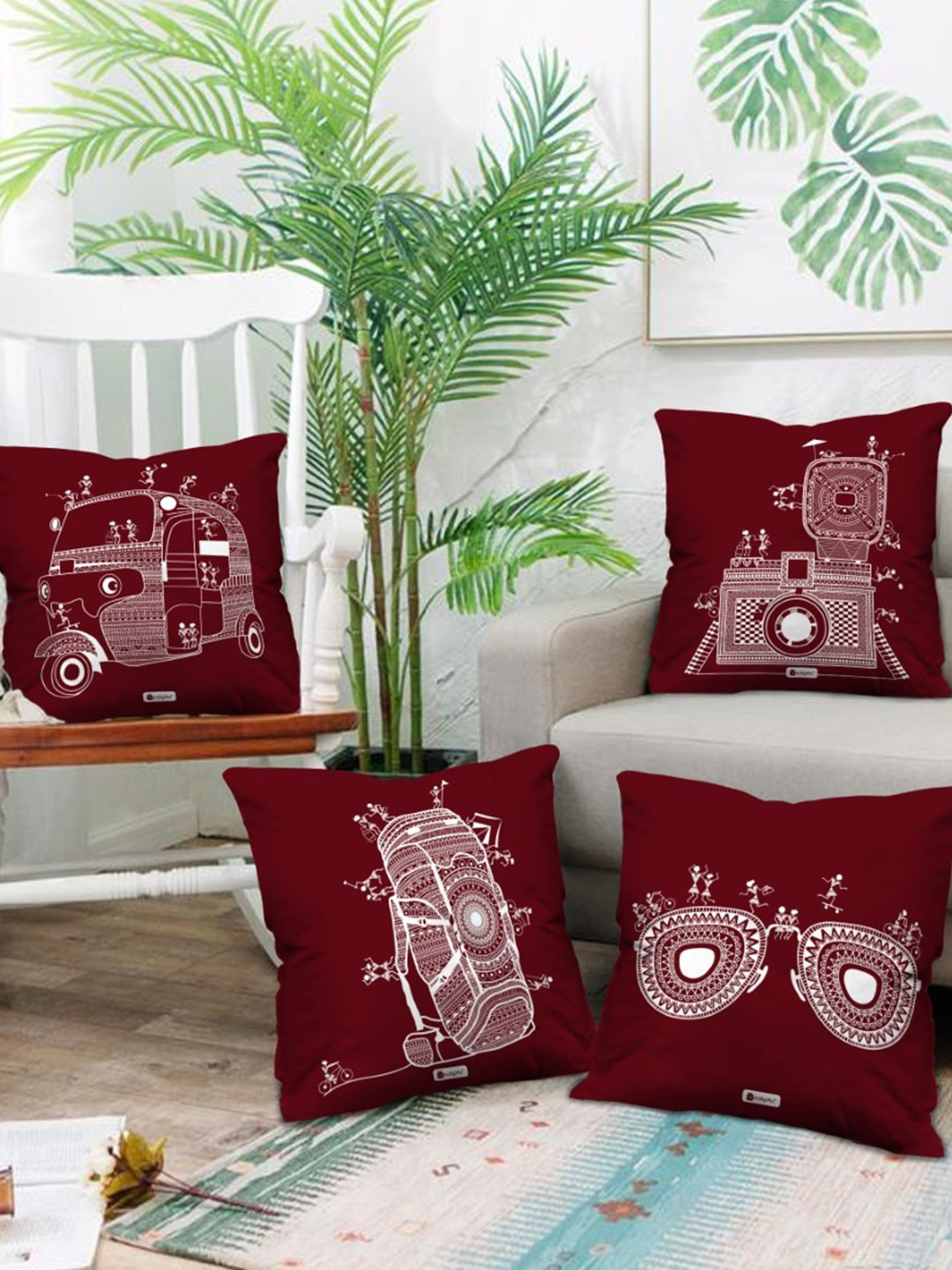 Indigifts Conversational Polyester Tear Resistant 4 Pcs Cushion Covers - 16 x 16 In