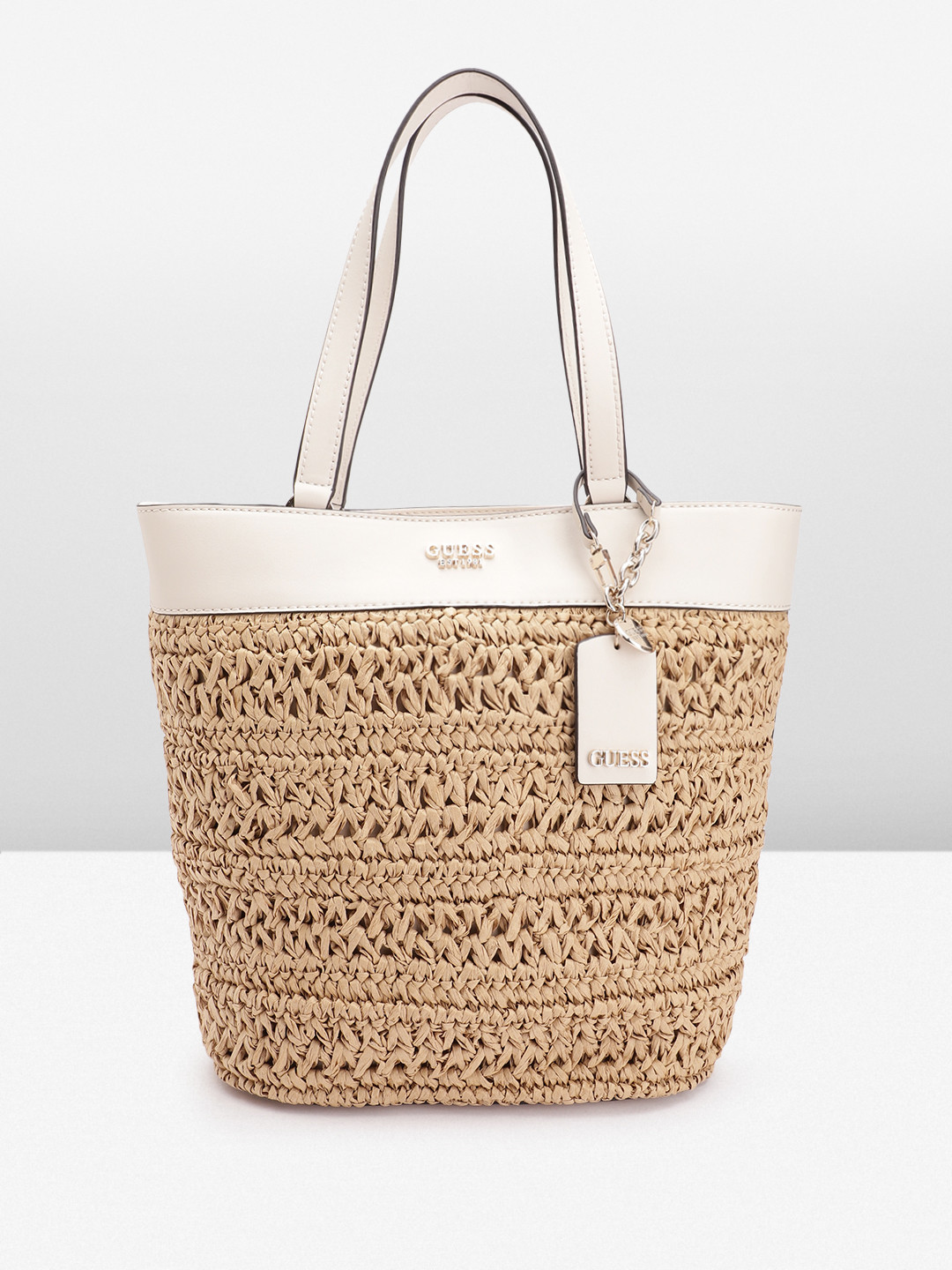 GUESS Basket Weave Textured Structured Shoulder Bag