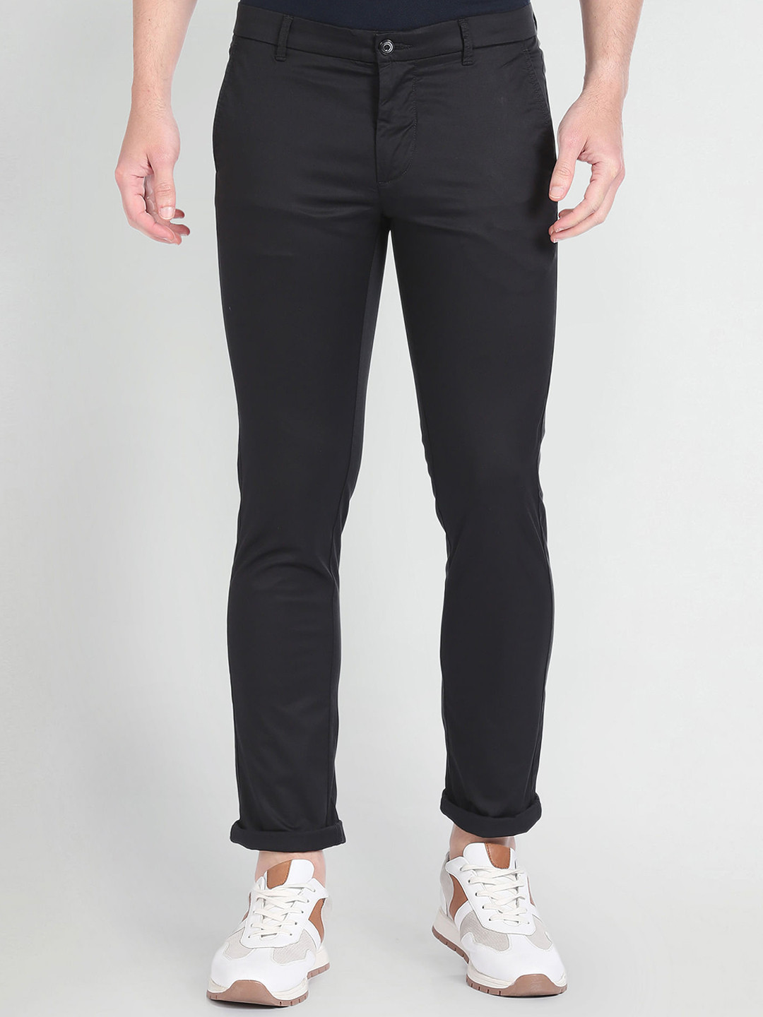 Arrow Sport Men Black Slim Fit Low-Rise Plain Trousers
