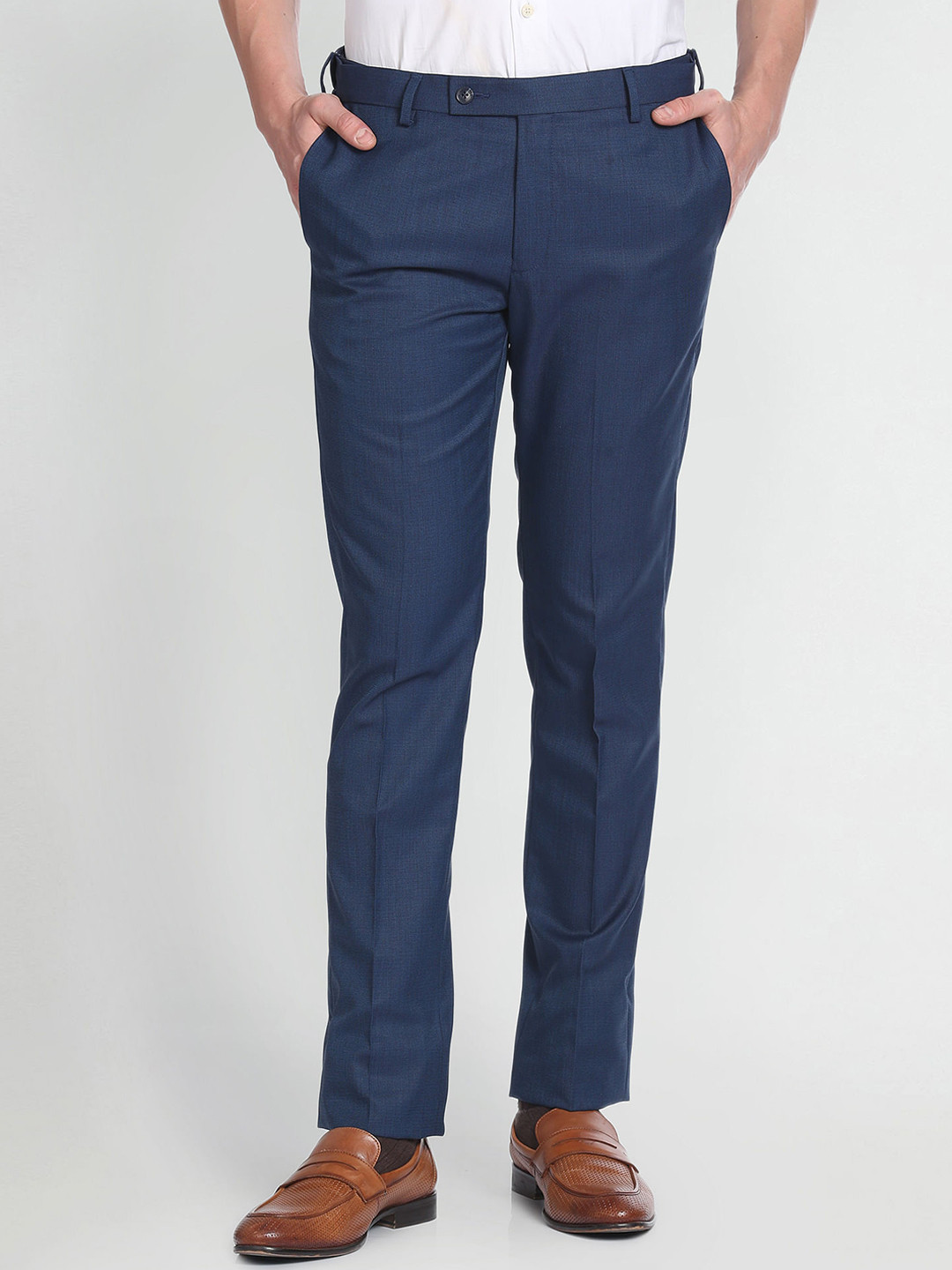 Arrow Men Slim Fit Mid-Rise Plain Patterned Dobby Autoflex Trousers