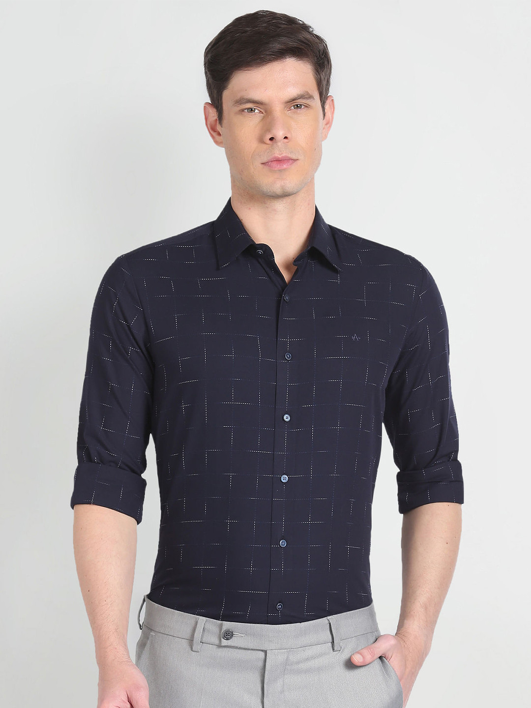 Arrow Tattersall Checks Slim Fit Grid Opaque Formal Shirt